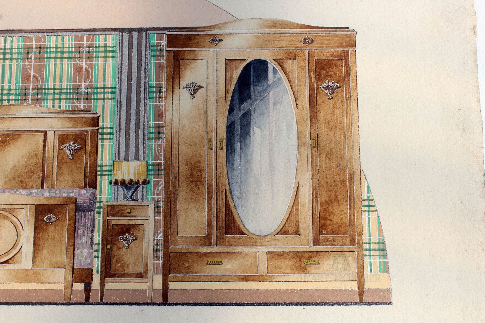 photo furniture Art Deco Aquareltekening, Meubelontwerper, Meubelmakerij L'art Mobilier In Brugge, Handgemaakt, Ca. 1920–1930
