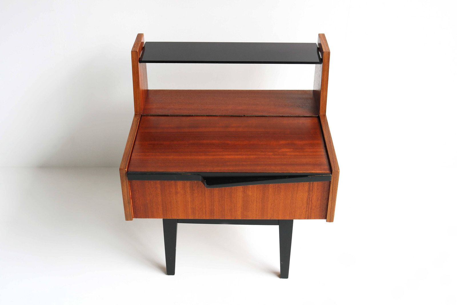 Midcentury Modern Teak Black Legs Valve Scandinavian 60 S Nightstand Danish Bedside Table Side Table End Table 1950 Retro photo 436.0