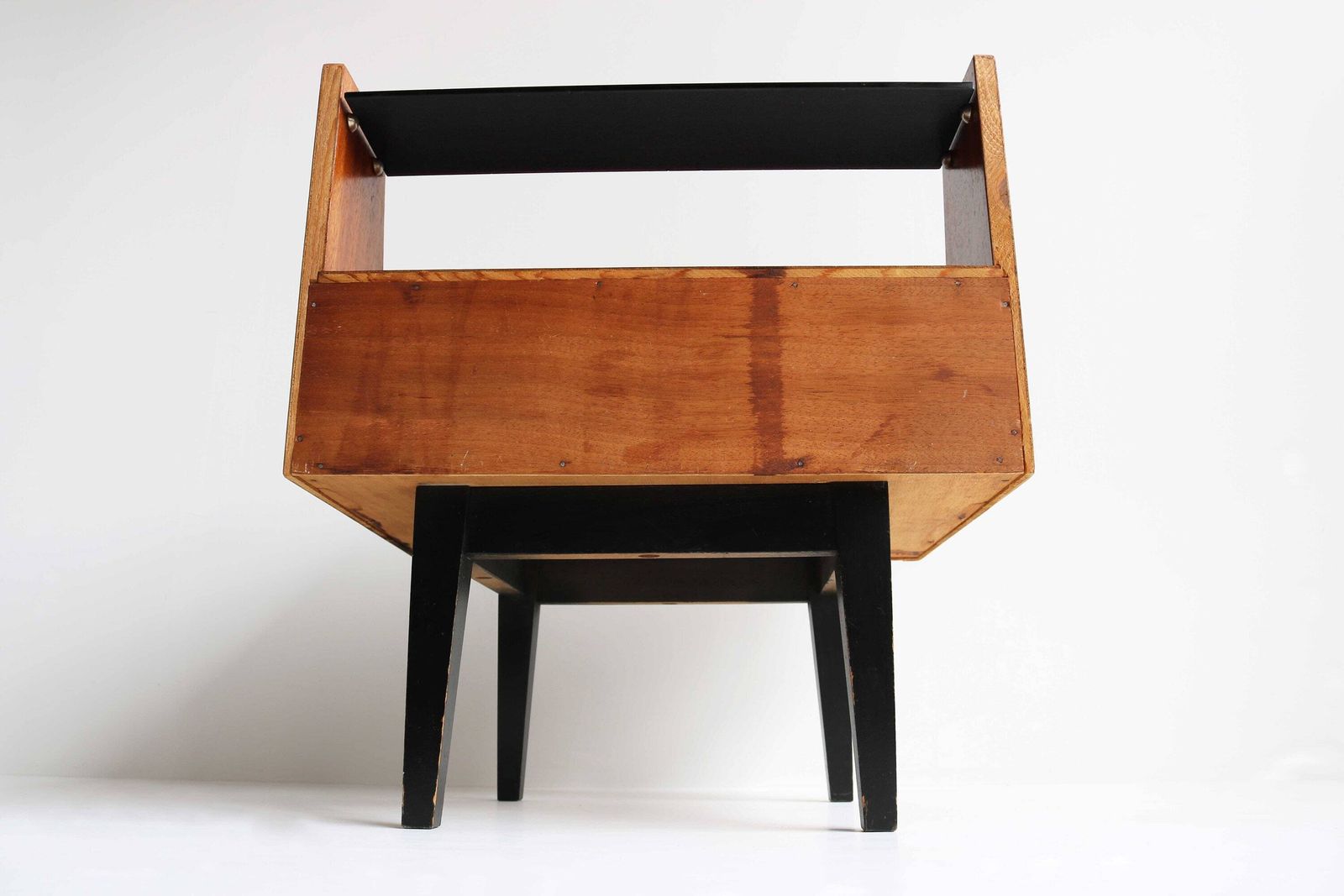 photo for sale Midcentury Modern Teak Black Legs Valve Scandinavian 60 S Nightstand Danish Bedside Table Side Table End Table 1950 Retro