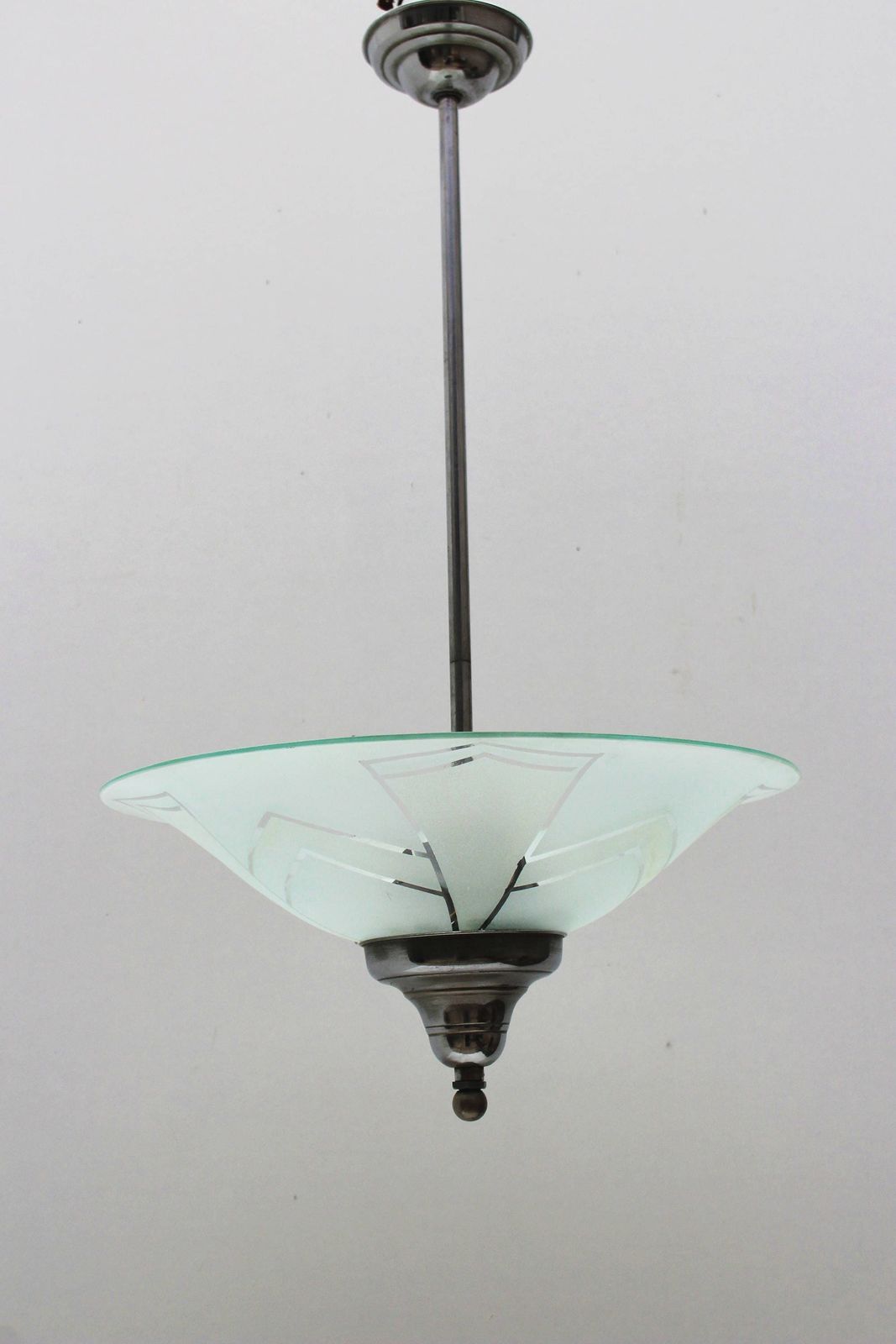 Authentic Chrome Artdeco Pendant Art Deco Iridescent Ice Glass Shade 1920 Frosted Ceiling Light Chandelier Lamp Mat 1930 Design Chrome photo Lighting