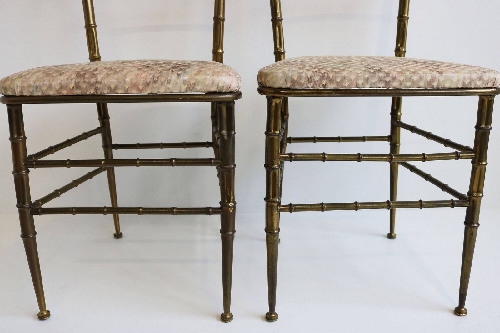Set Of Two Chiavari Chairs Casted Brass Faux Bamboo Chairs Gilt Iron Couple Pair Bedroom Side Chairs Italian Mid Century Modern 50s photo vinterior
