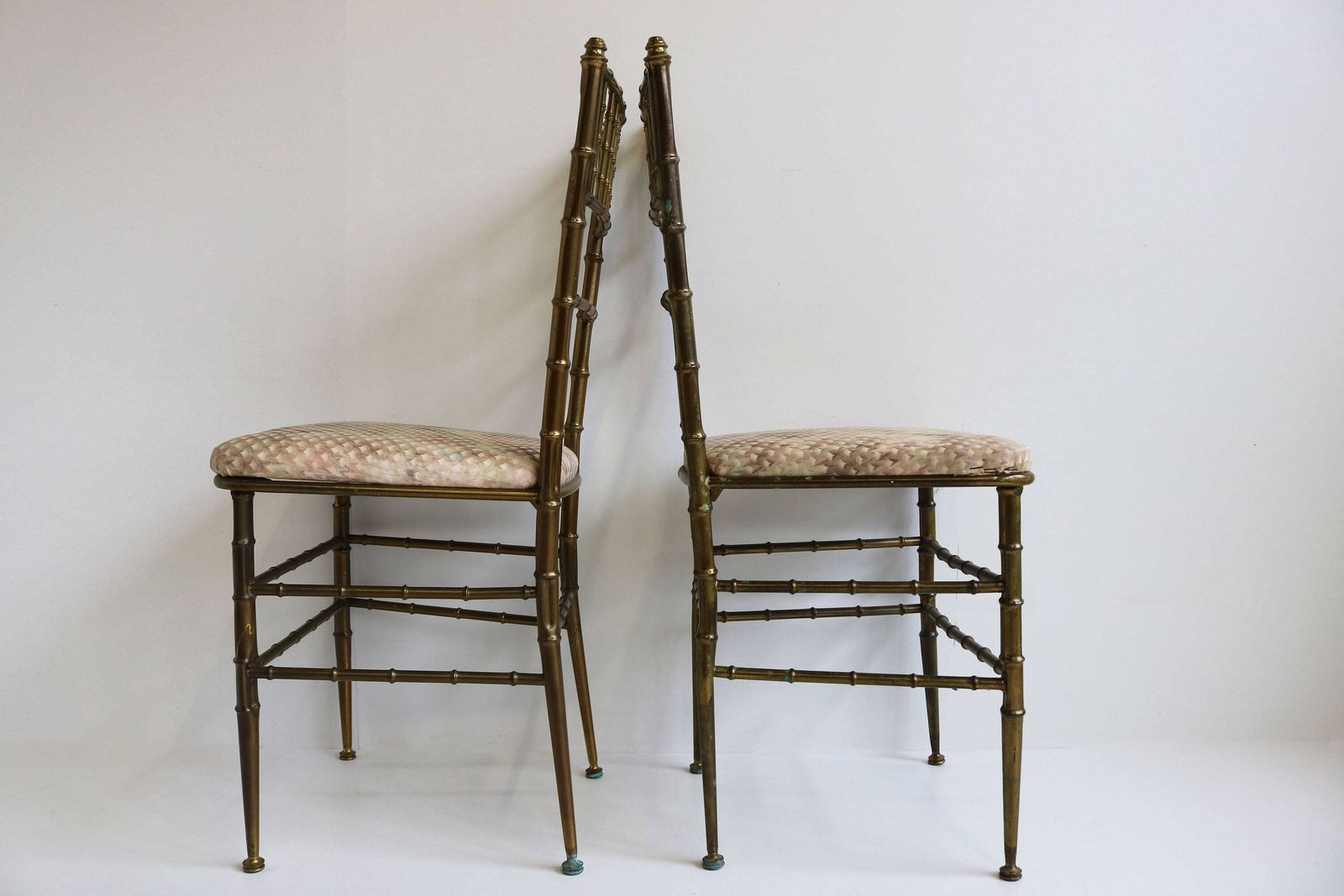 Set Of Two Chiavari Chairs Casted Brass Faux Bamboo Chairs Gilt Iron Couple Pair Bedroom Side Chairs Italian Mid Century Modern 50s photo buy