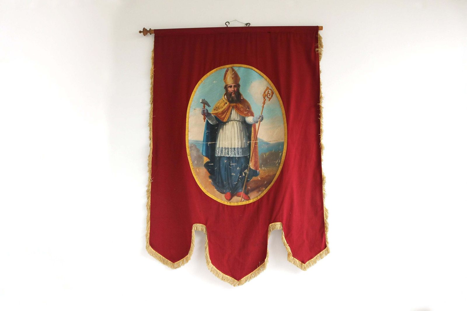 Dubbele Vlag Van De Heilige Eligius En Het Lam Gods – Agnus Dei – Antiek Textiel – Kerkvaandel – Eloi Eloy – Handgeschilderd – Processie / Altaar