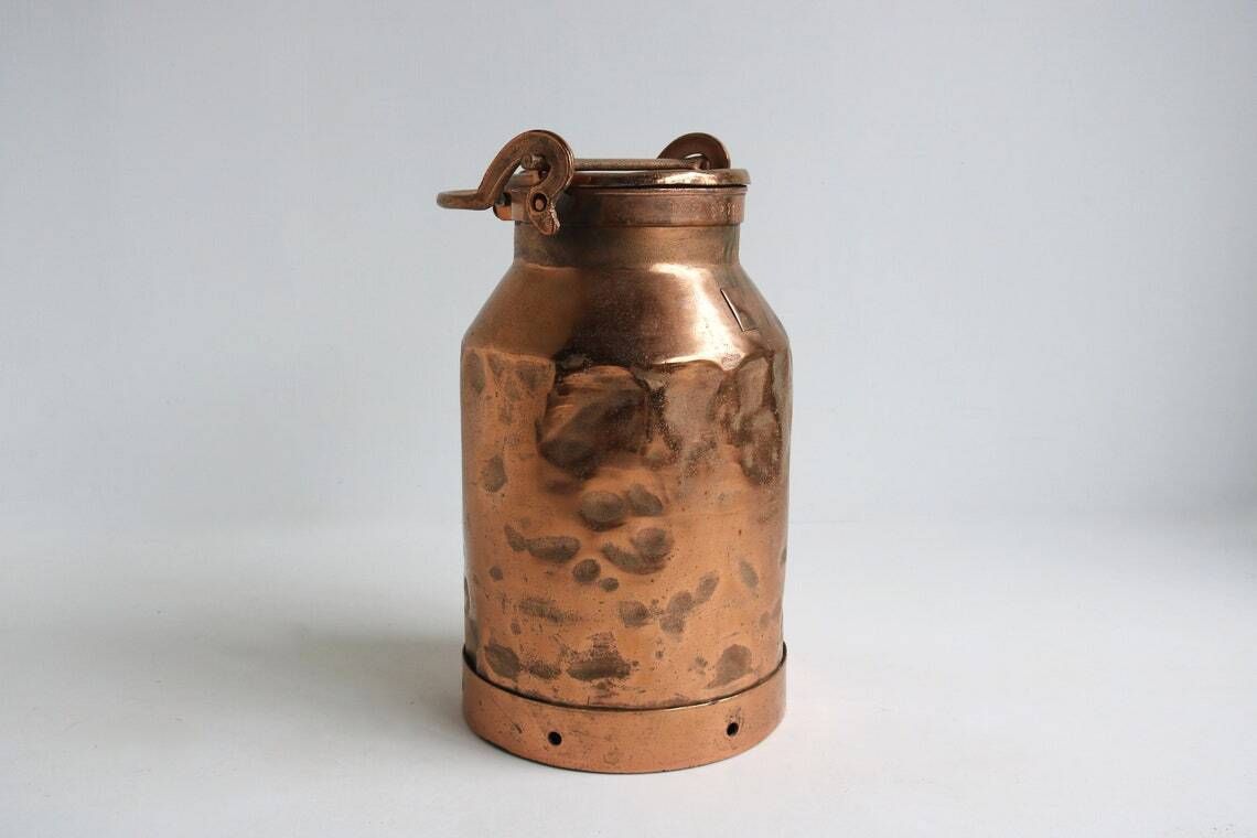 Antique Copper Plated Milk Container "Sp715", 1900s Milk Jar Umbrella Stand Holder Country Style Authentic Can Farm Late 19th Century