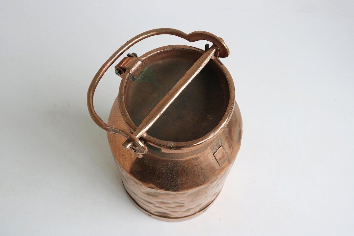 Antique Copper Plated Milk Container "Sp715", 1900s Milk Jar Umbrella Stand Holder Country Style Authentic Can Farm Late 19th Century photo furniture