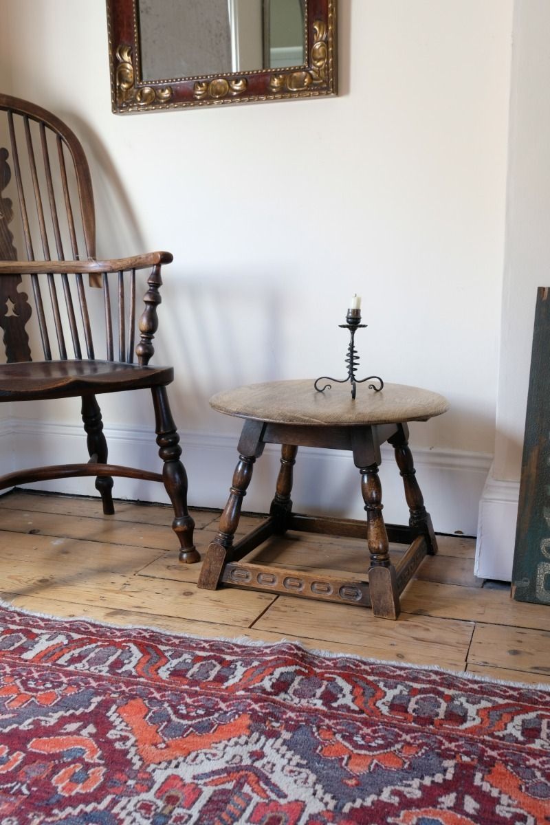 Oak Carved Low Round Table By Priory Circa 1950s