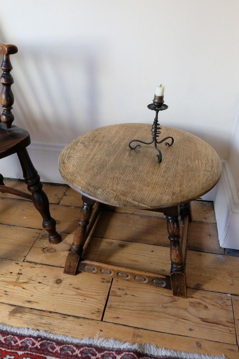 photo buy Oak Carved Low Round Table By Priory Circa 1950s