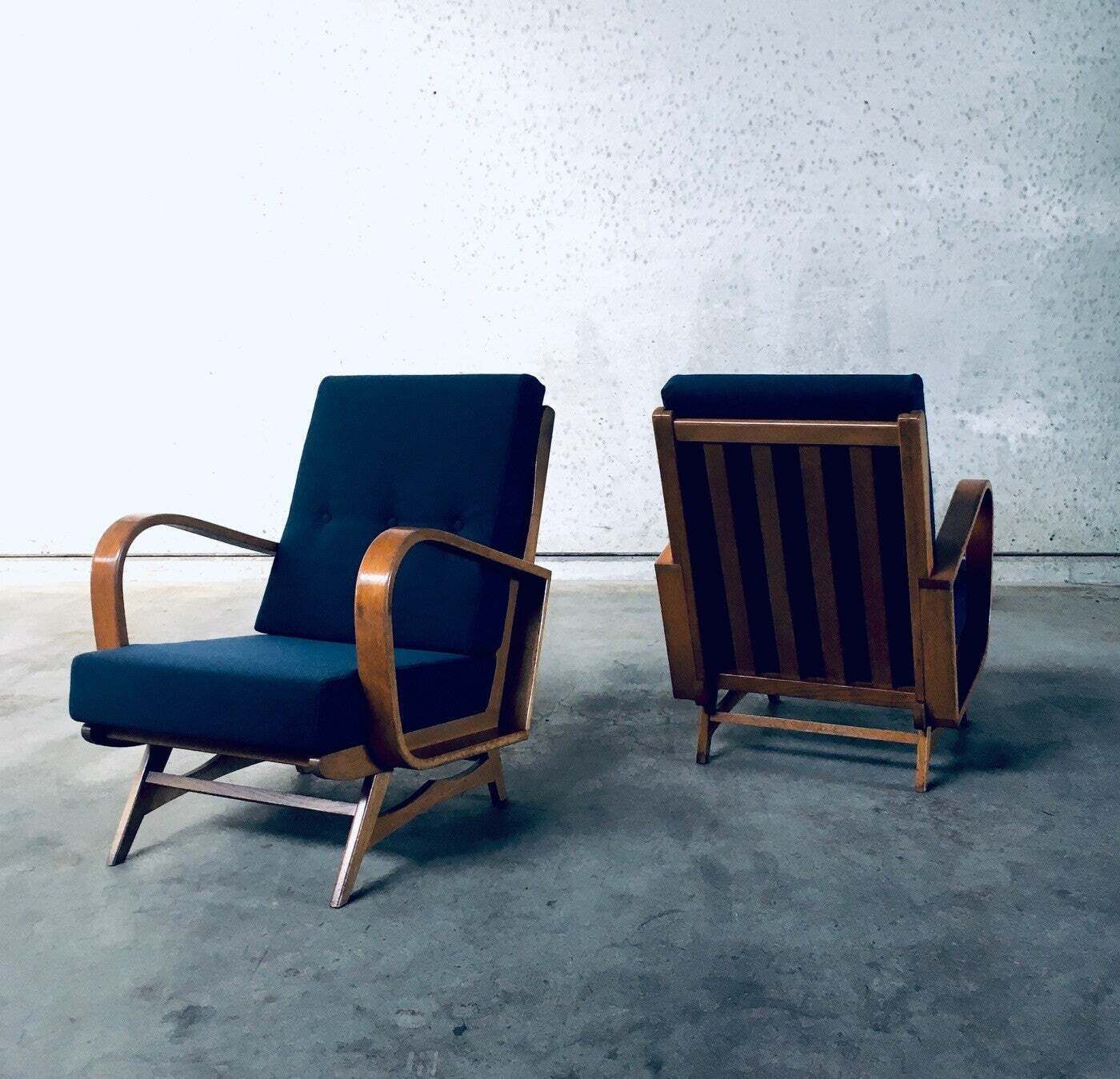 Furniture Midcentury Modern Design Bentwood Lounge Chairs, 1950's Belgium photo
