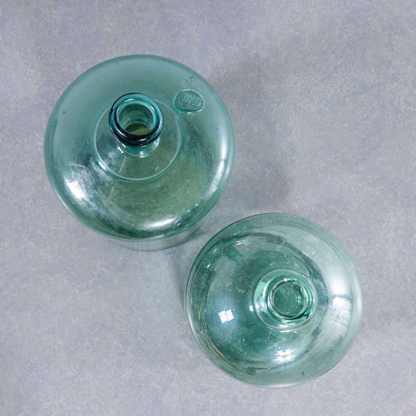 Vintage French Green Glass Demijohns – Pair photo for sale