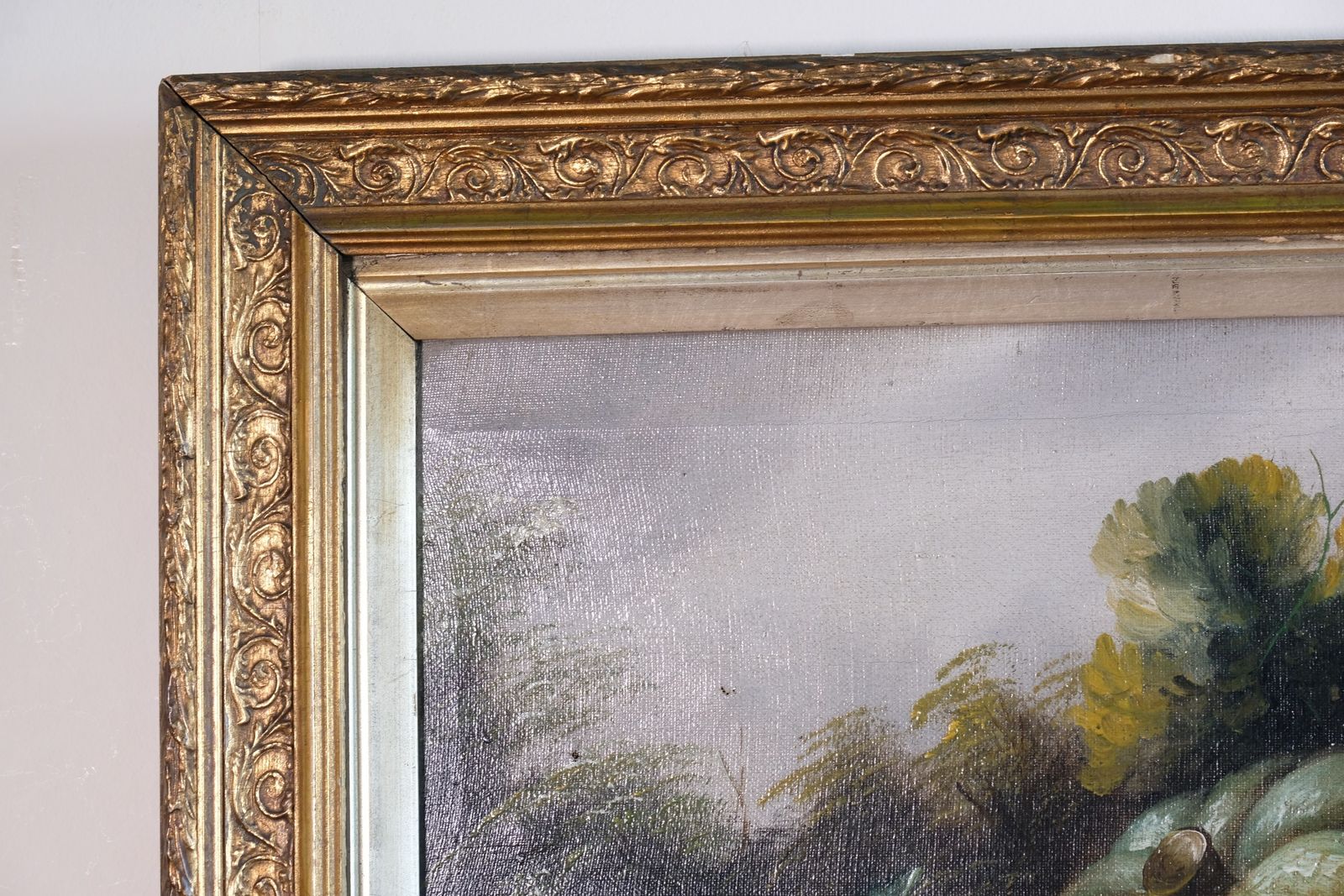440.0 Still Life Oil Painting Of Fruit Flowers And A Blue Tit   Circa 1880s photo