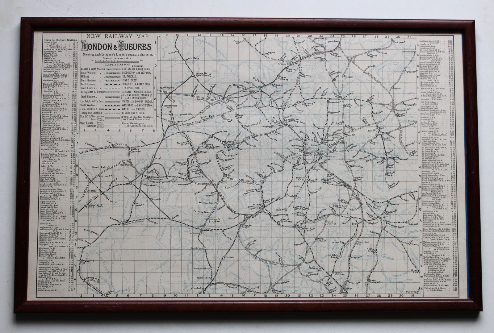 New Railway Map Of London & Suburbs Shewing Each Company's Line In A Separate Character By George Washington Bacon C1895