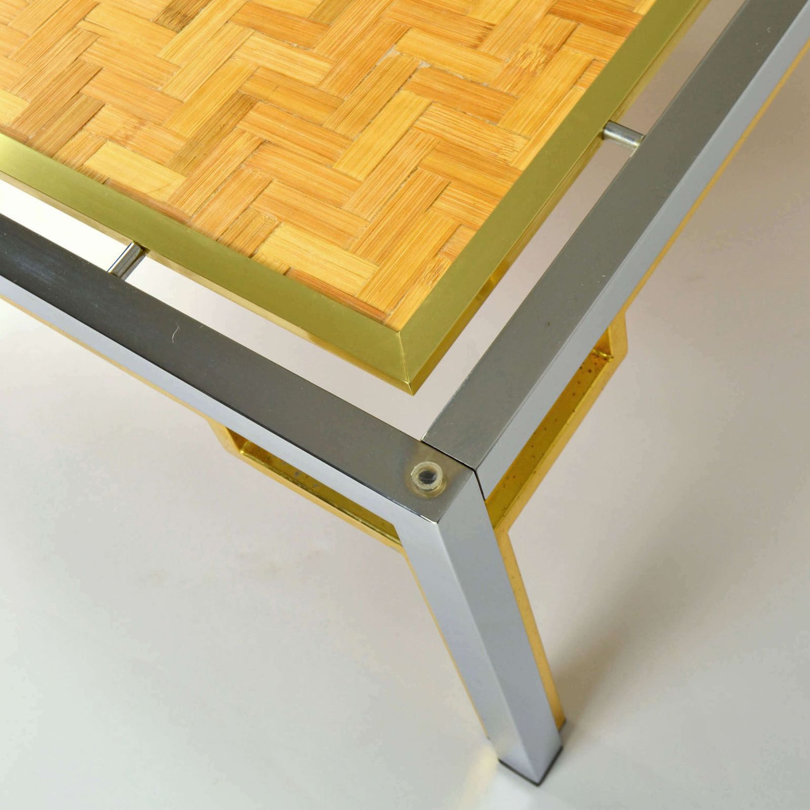 2750.0 Pair Of Italian Coffee Tables Bamboo Top, Chrome & Gilded Brass Frame photo