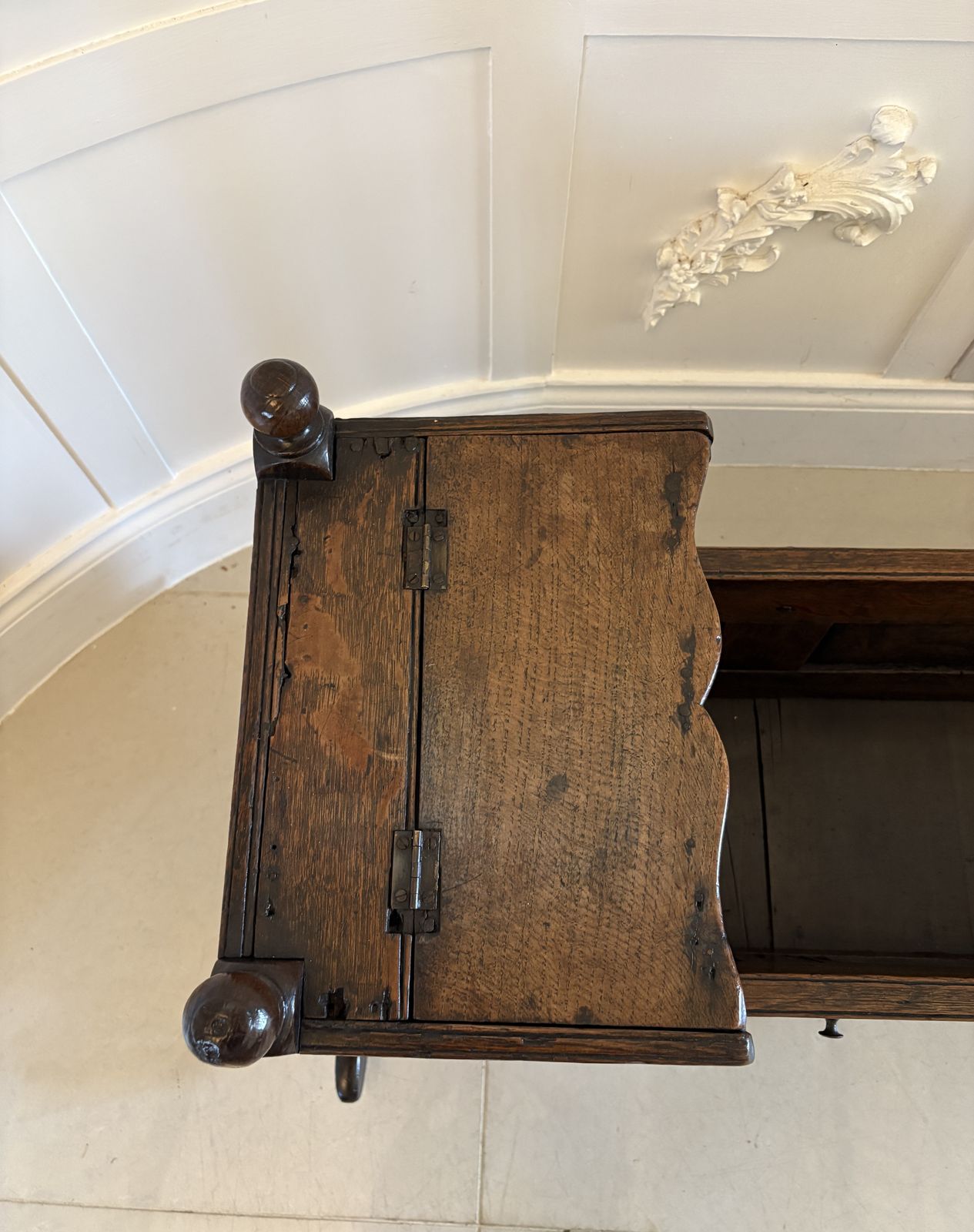 Furniture Antique William And Mary Quality Oak Panelled Rocking Crib photo