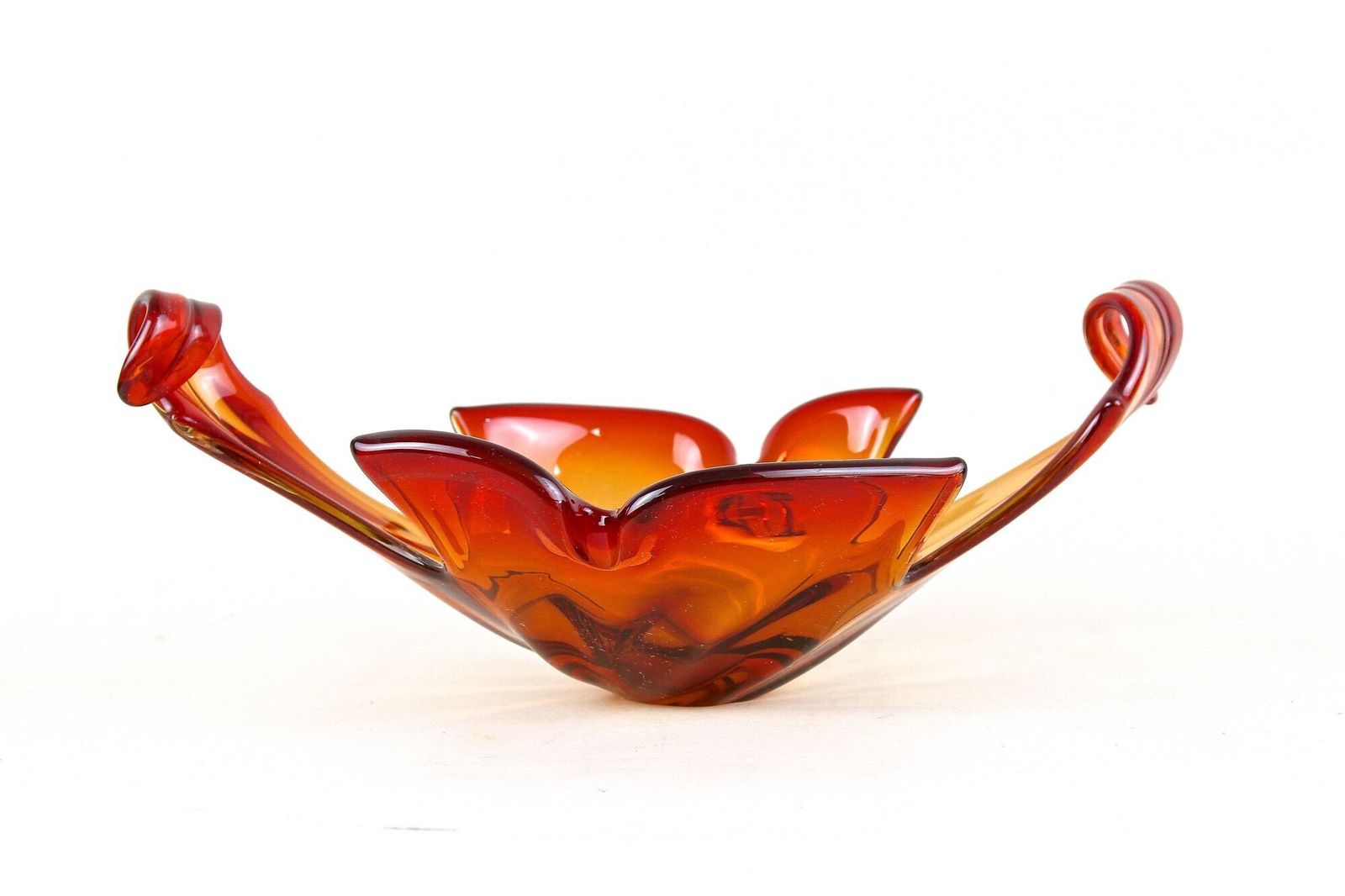 Mid Century Murano Sommerso Glass Bowl   Red/ Orange Tones, Italy Ca. 1960 photo for sale