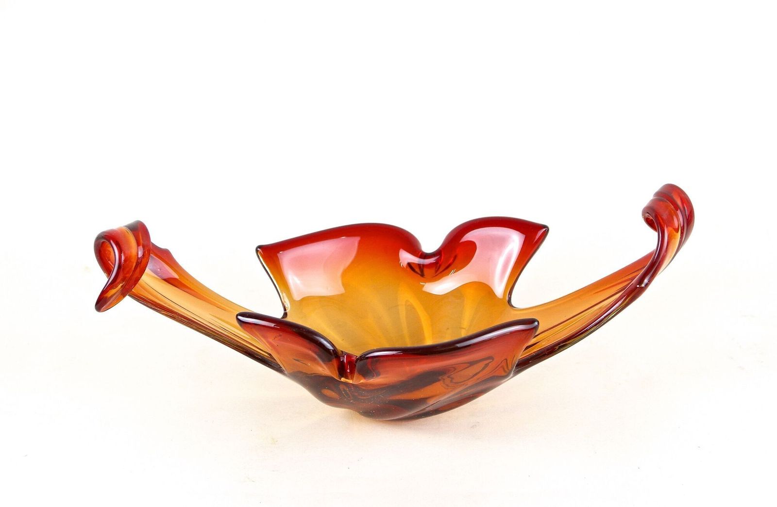 Home Decor Mid Century Murano Sommerso Glass Bowl   Red/ Orange Tones, Italy Ca. 1960 photo