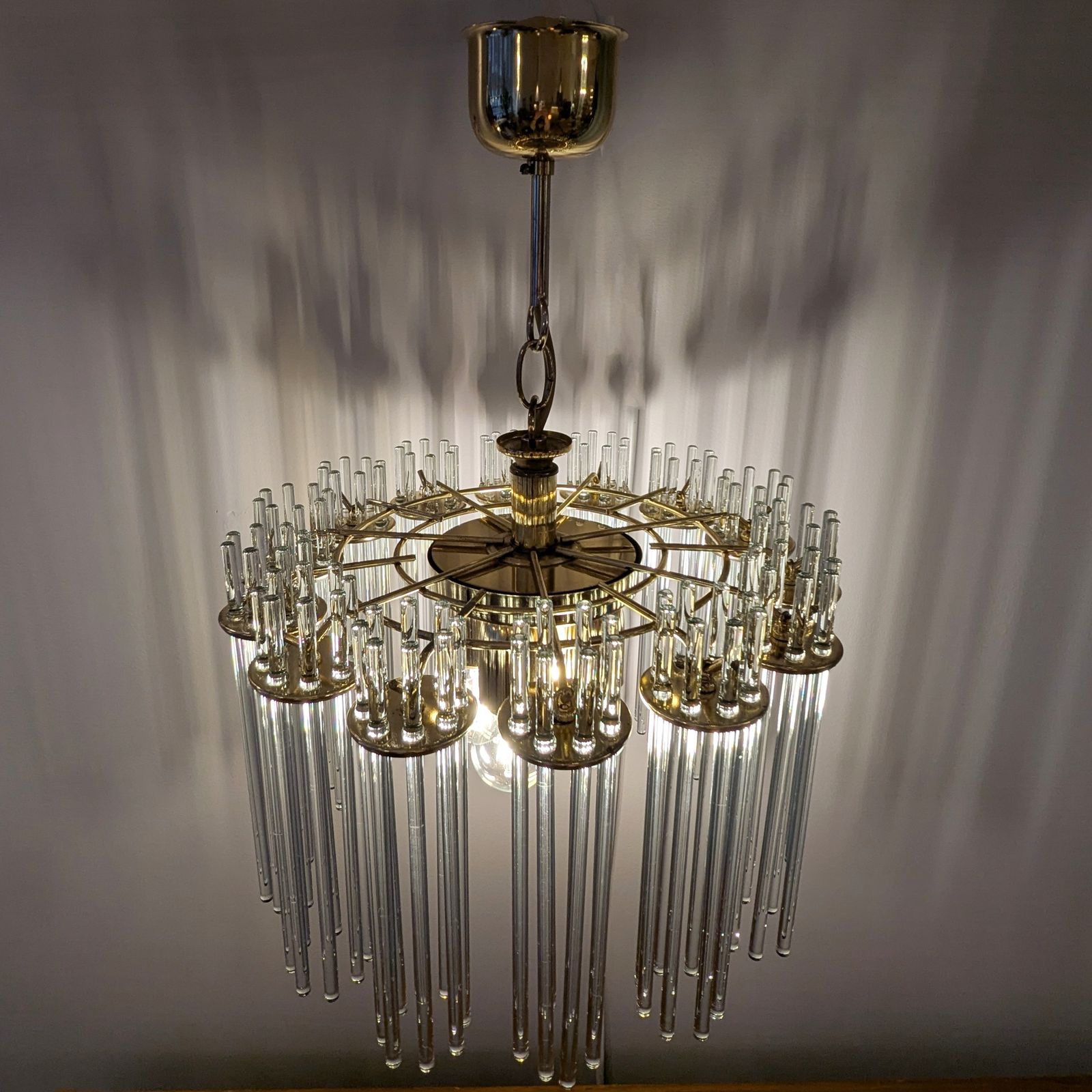Mid 20th Century Brass & Glass Rod Chandelier By Honsel Leuchten photo furniture