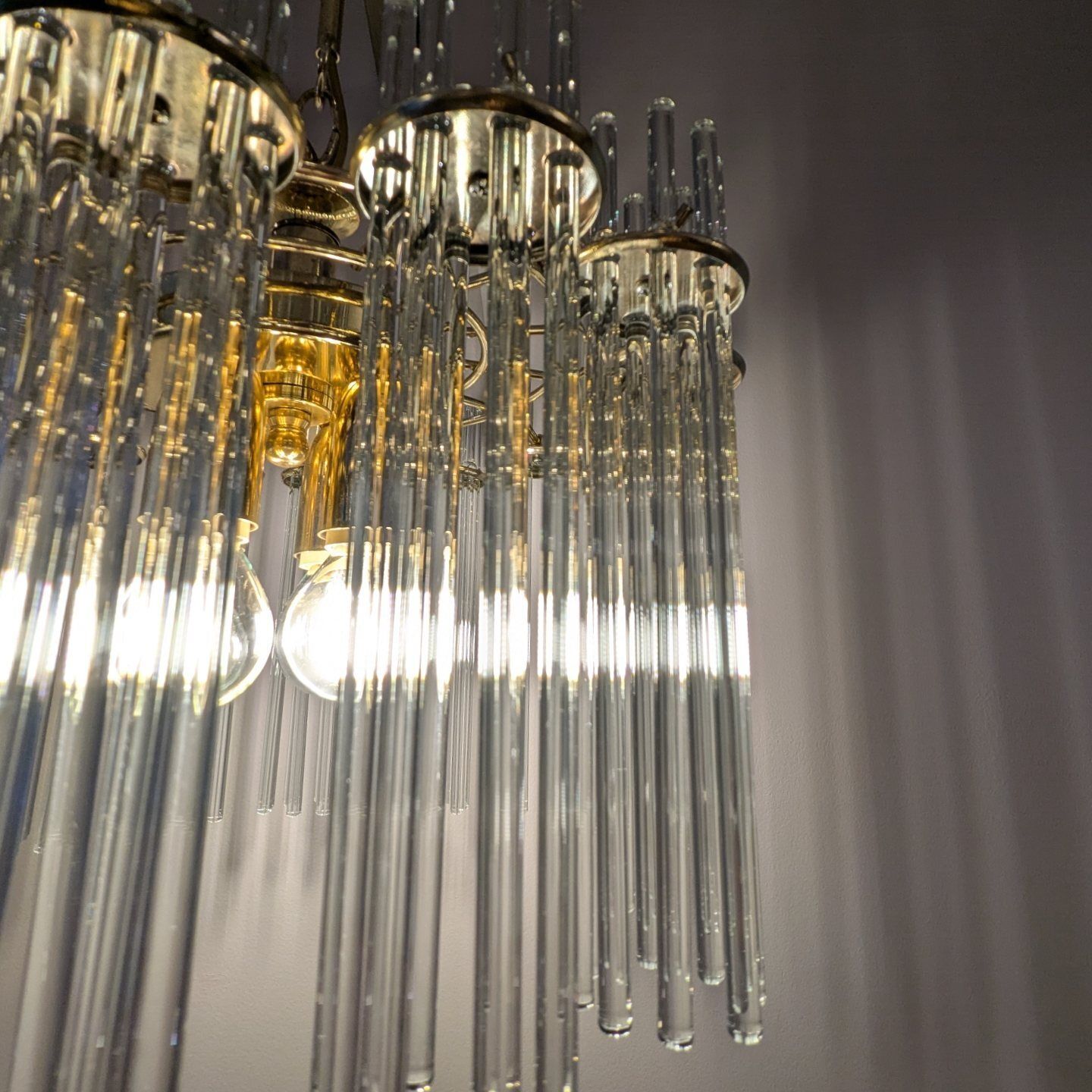 Mid 20th Century Brass & Glass Rod Chandelier By Honsel Leuchten photo Lighting