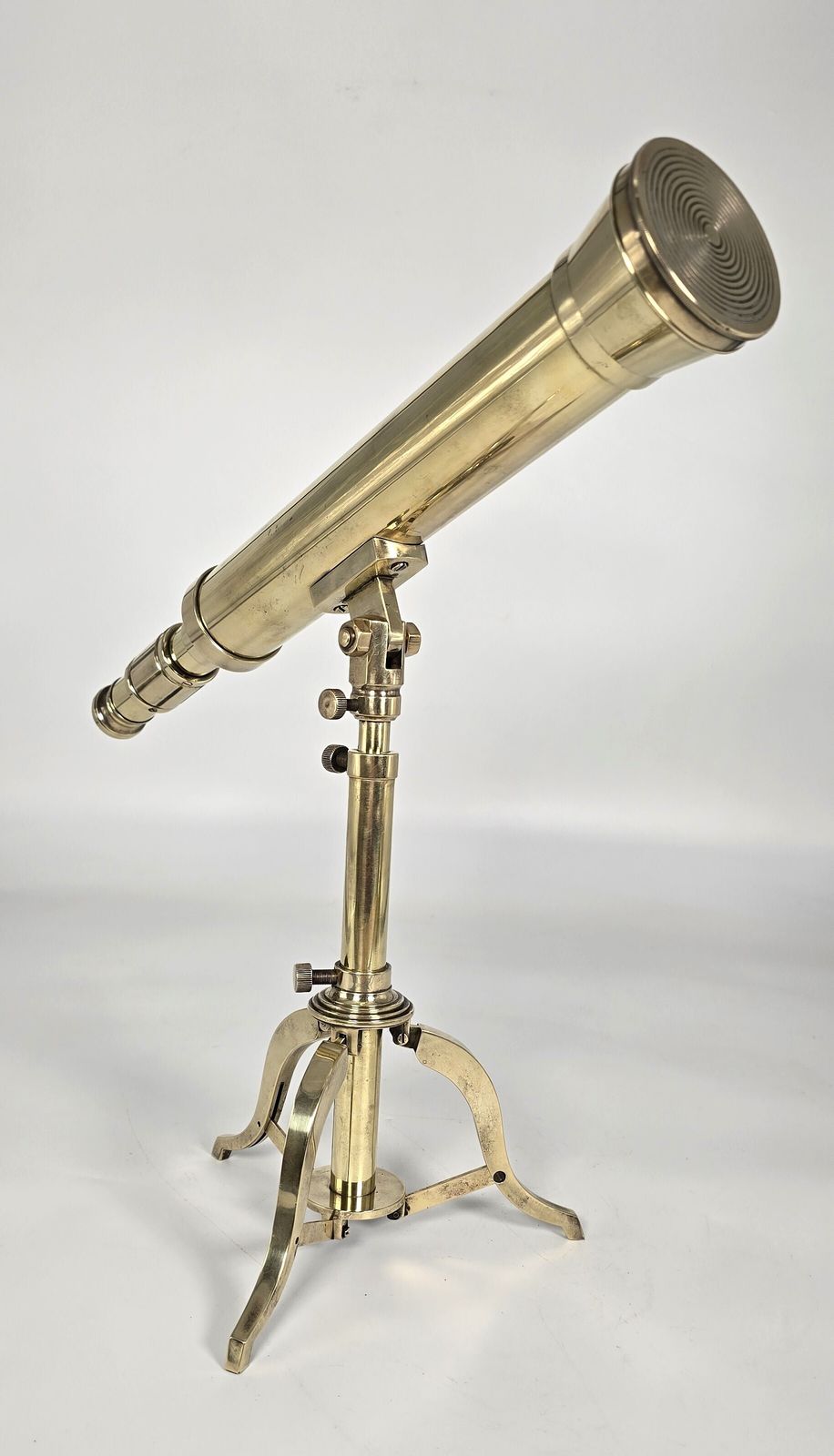 A Small Mid 19th Century Brass Telescope With An Original Folding Brass Tripod Stand. photo vintage
