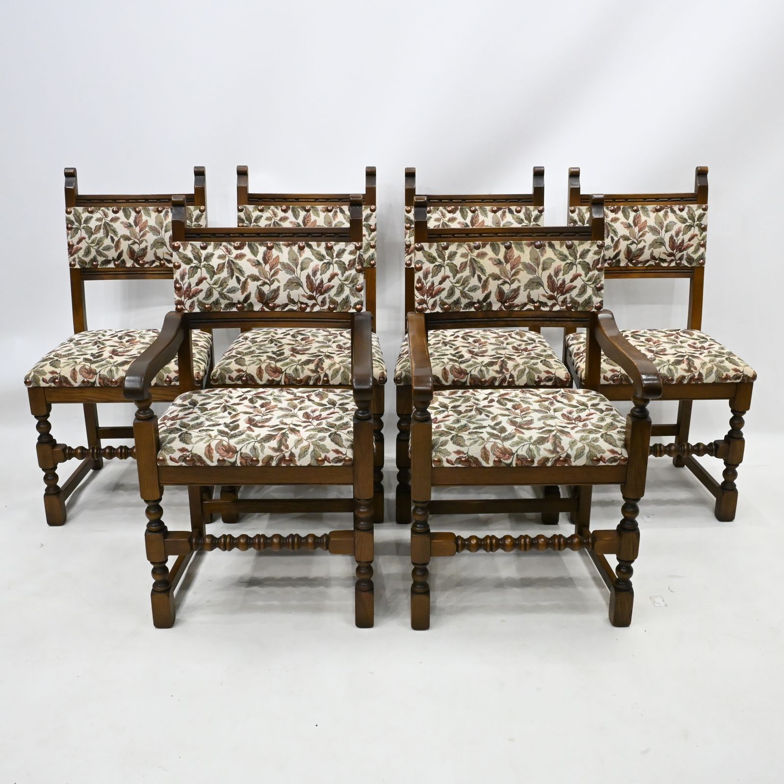 6 Old Charm Dining Chairs Light Oak Studded Upholstery 2 Carver Free Uk Delivery photo for sale