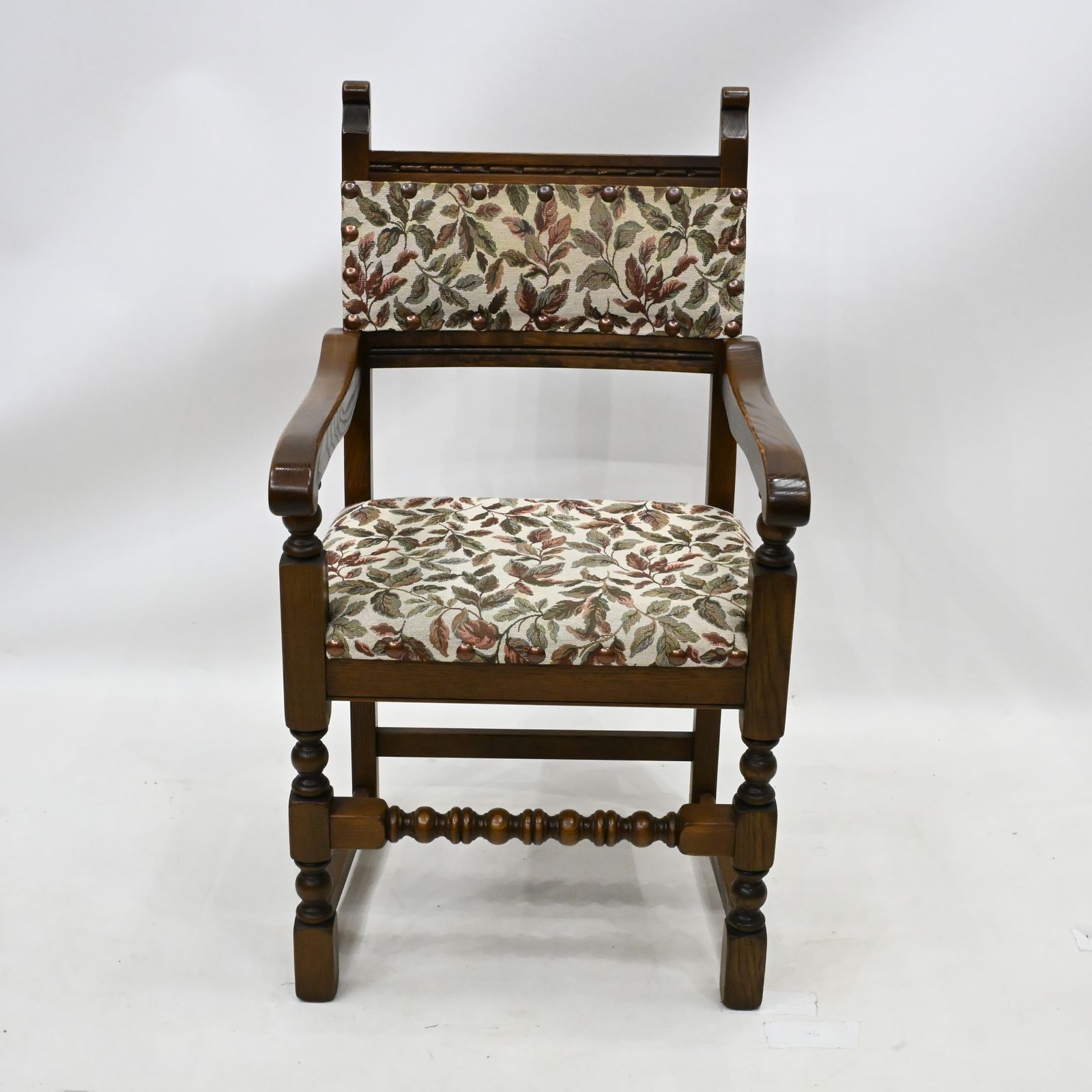 6 Old Charm Dining Chairs Light Oak Studded Upholstery 2 Carver Free Uk Delivery photo Furniture