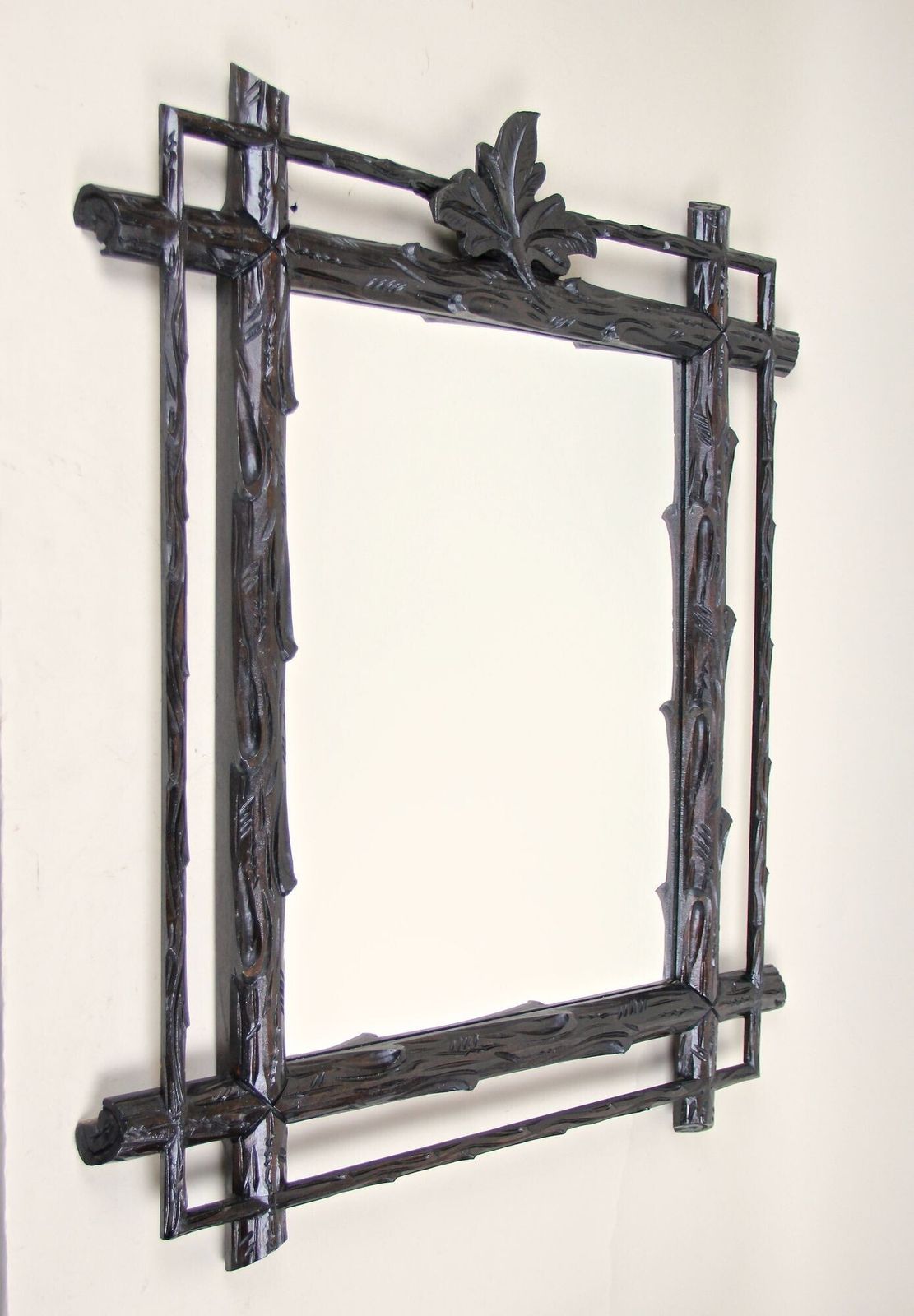 19th Century Rustic Black Forest Mirror, Hand Carved, Austria, Circa 1880 photo furniture