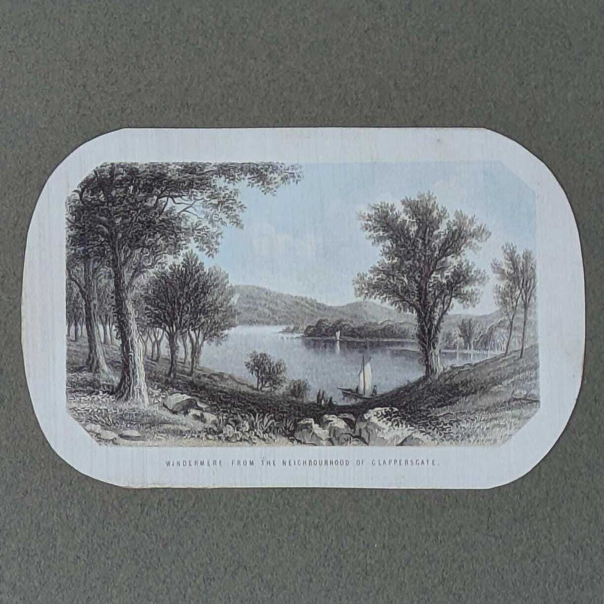 Antique 1850s British Framed Landscape Lithograph Letter Headings From England, Decorative Wall Hangings photo 134.0