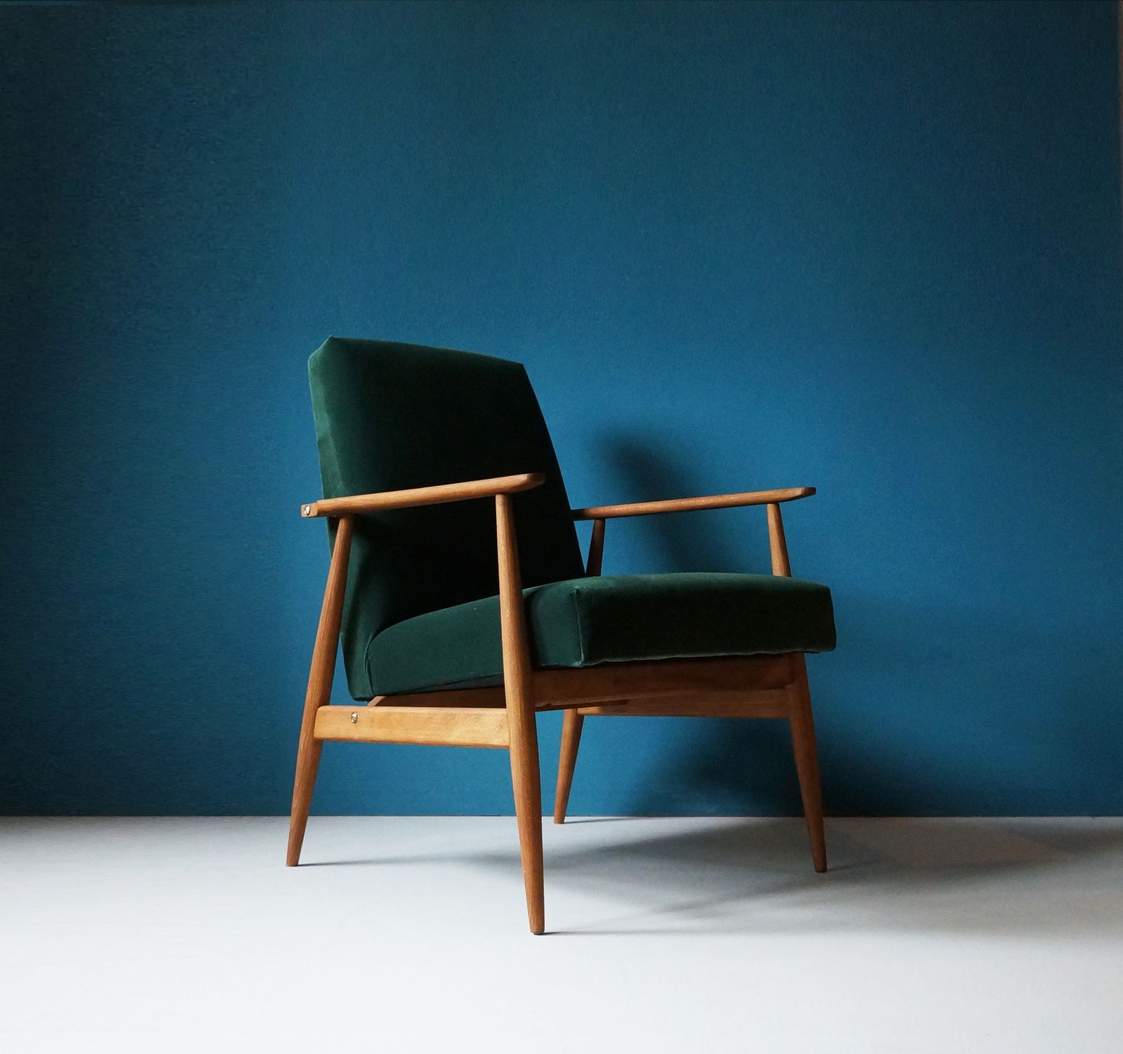 Pair Of Vintage Armchair Form Mid Century, Dark Green, Restored