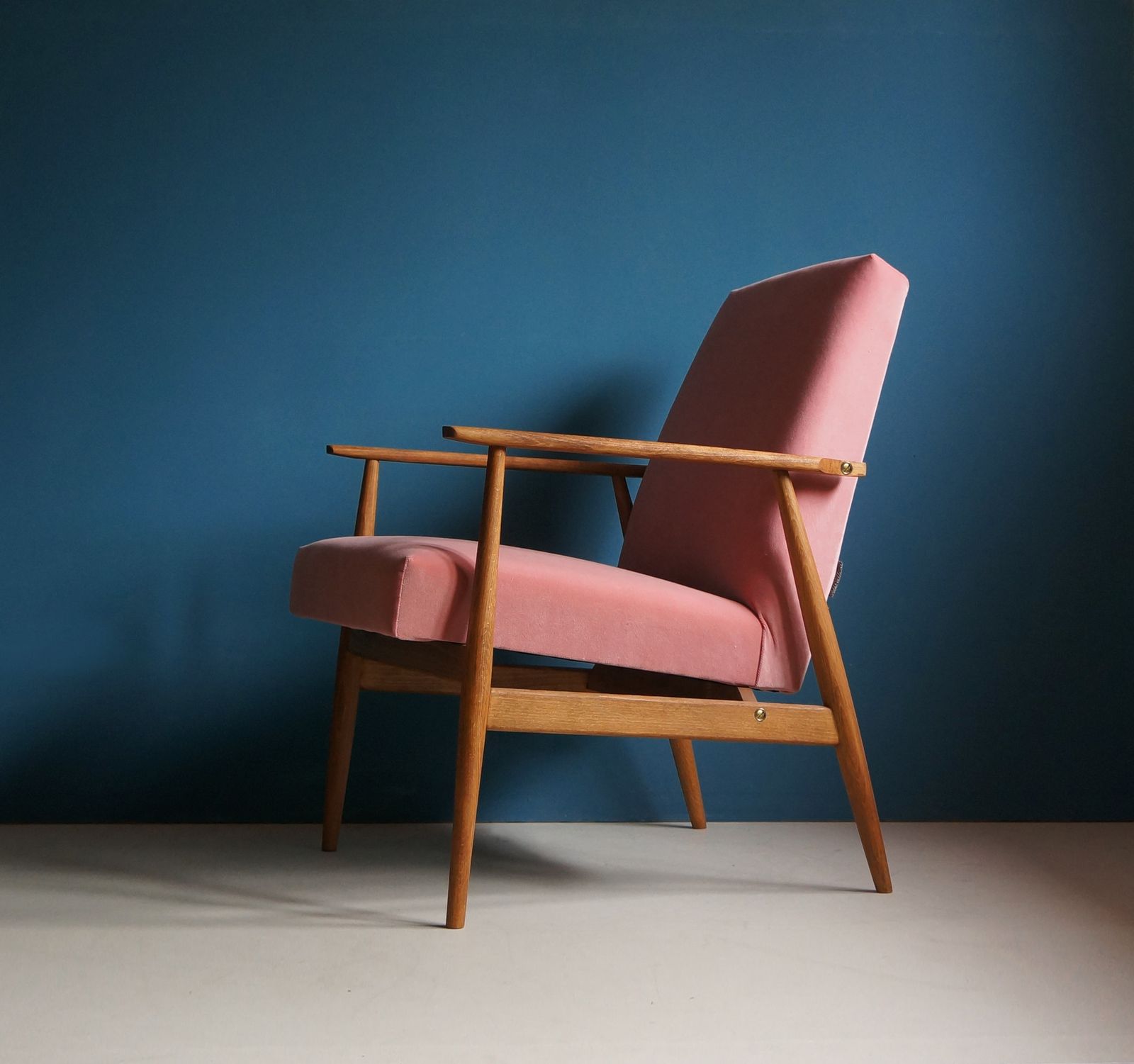 Singel Vintage Armchair Form Mid Century, Pink Velvet, Restored photo buy