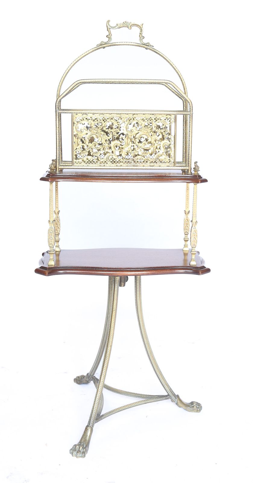 Victorian Mahogany & Gilt Brass Revolving Canterbury On Stand photo 450.0
