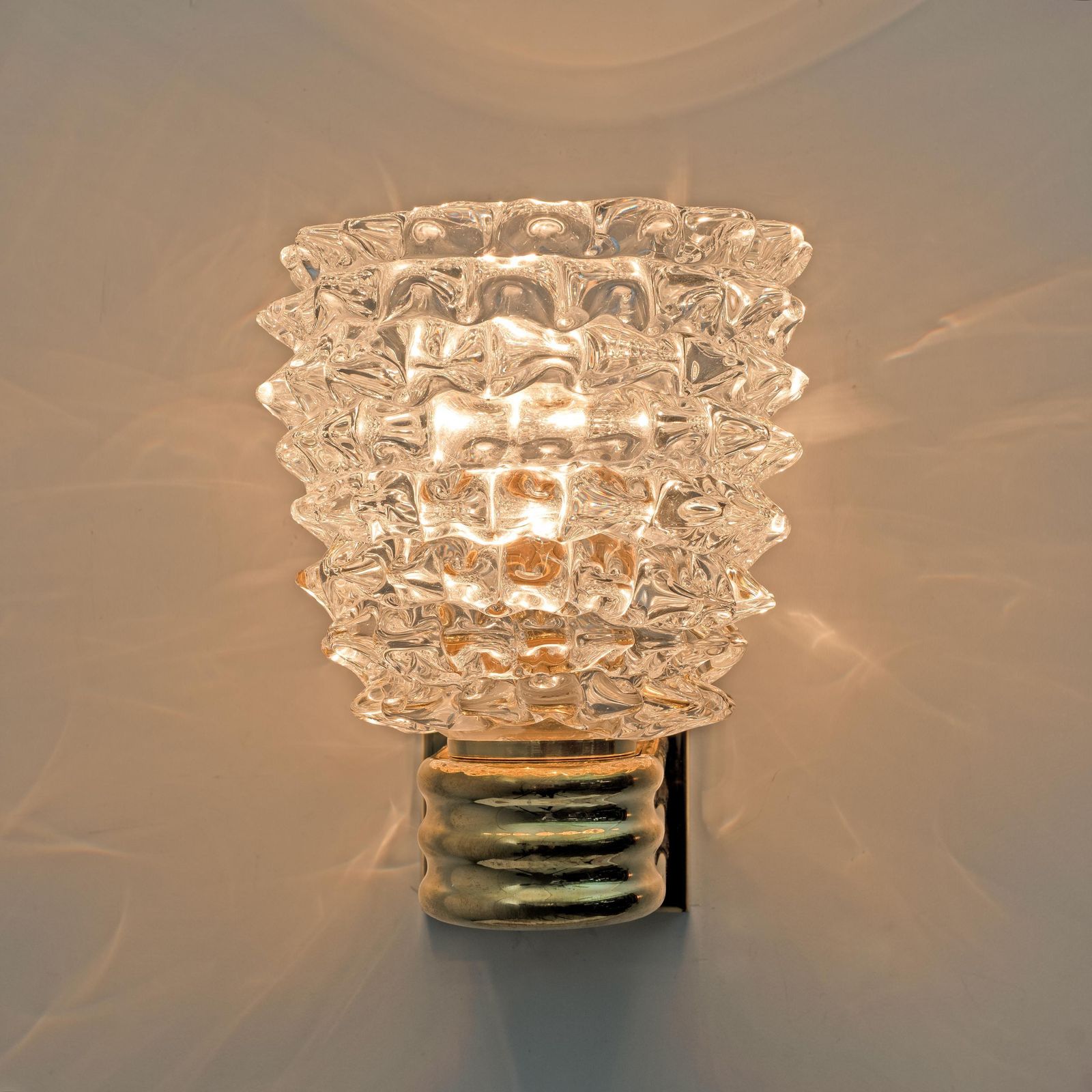 Barovier & Toso Art Dèco Style Brass And Rostrato Murano Glass Big Sconces, Pair photo vinterior