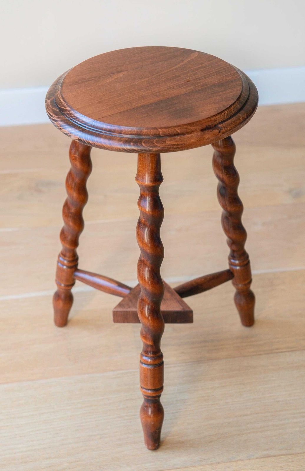 Oak Barley Twist Table, French Wooden Side Table, Hand Carved Coffee Table, Round Plant Stool With Turned Legs photo buy