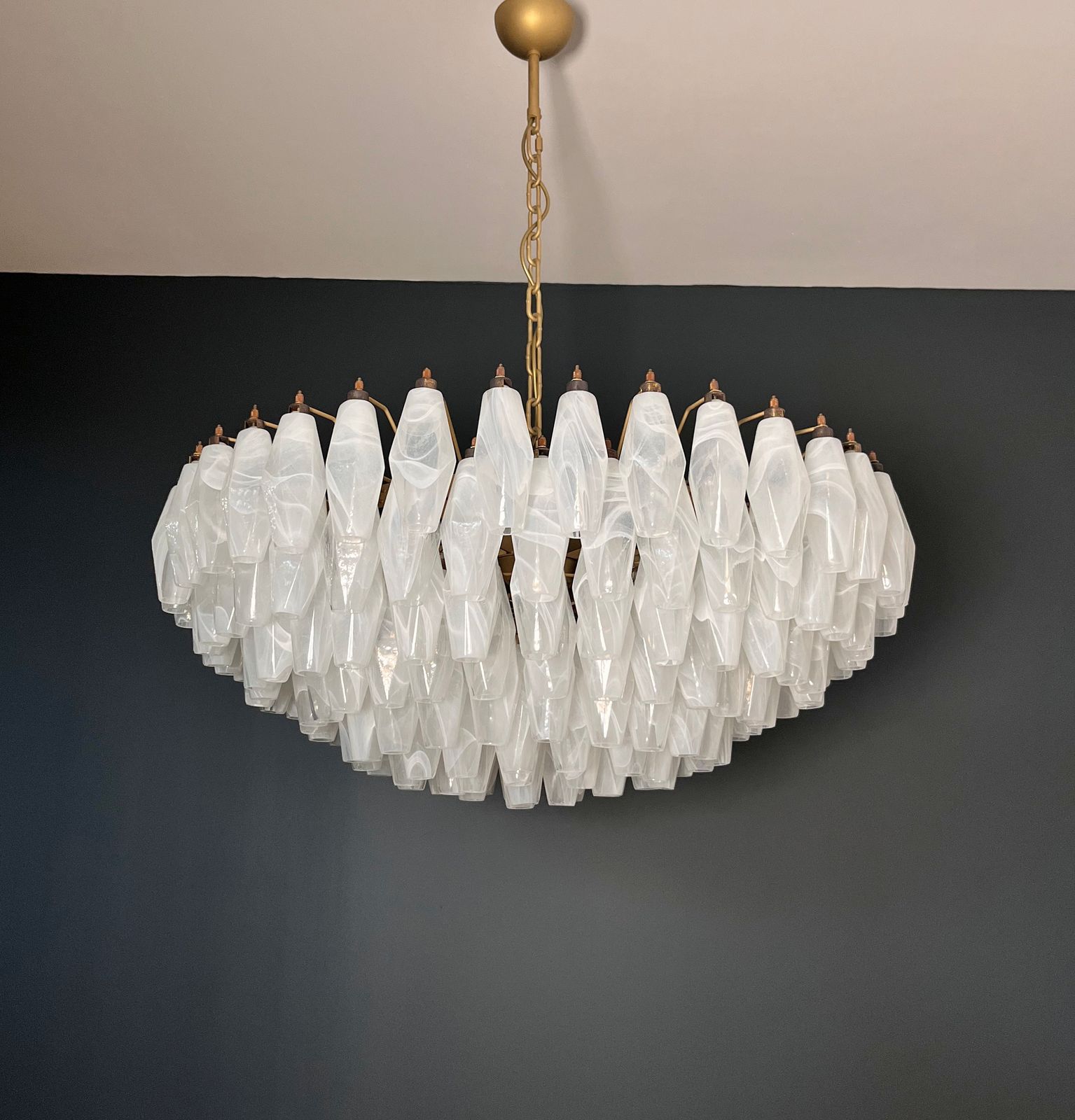 Amazing Murano Glass Candelier   185 Poliedri White Alabaster photo Lighting