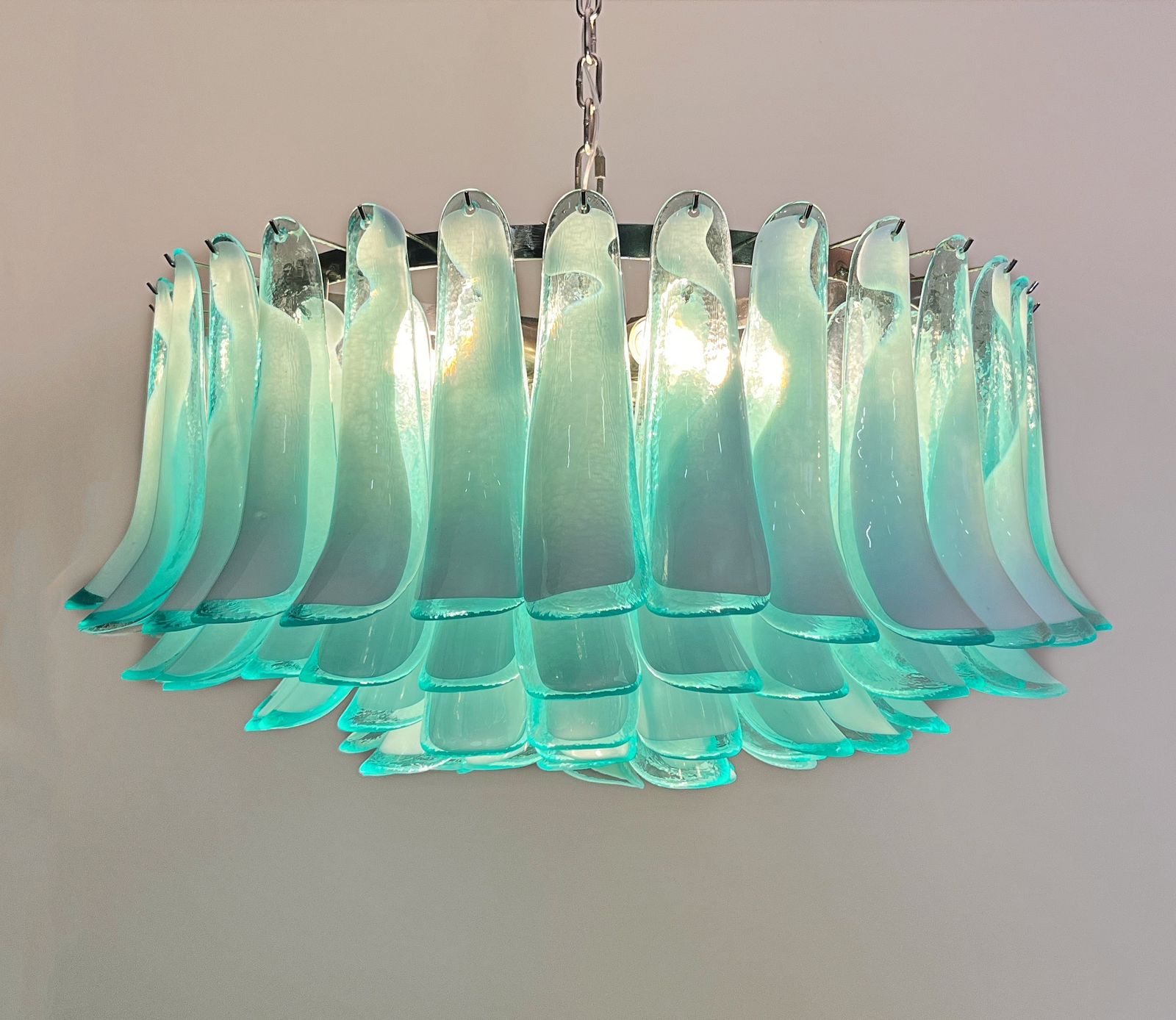 Large Murano Glass Chandelier  101 Turquoise Lattimo Glass Petal photo 2475.0