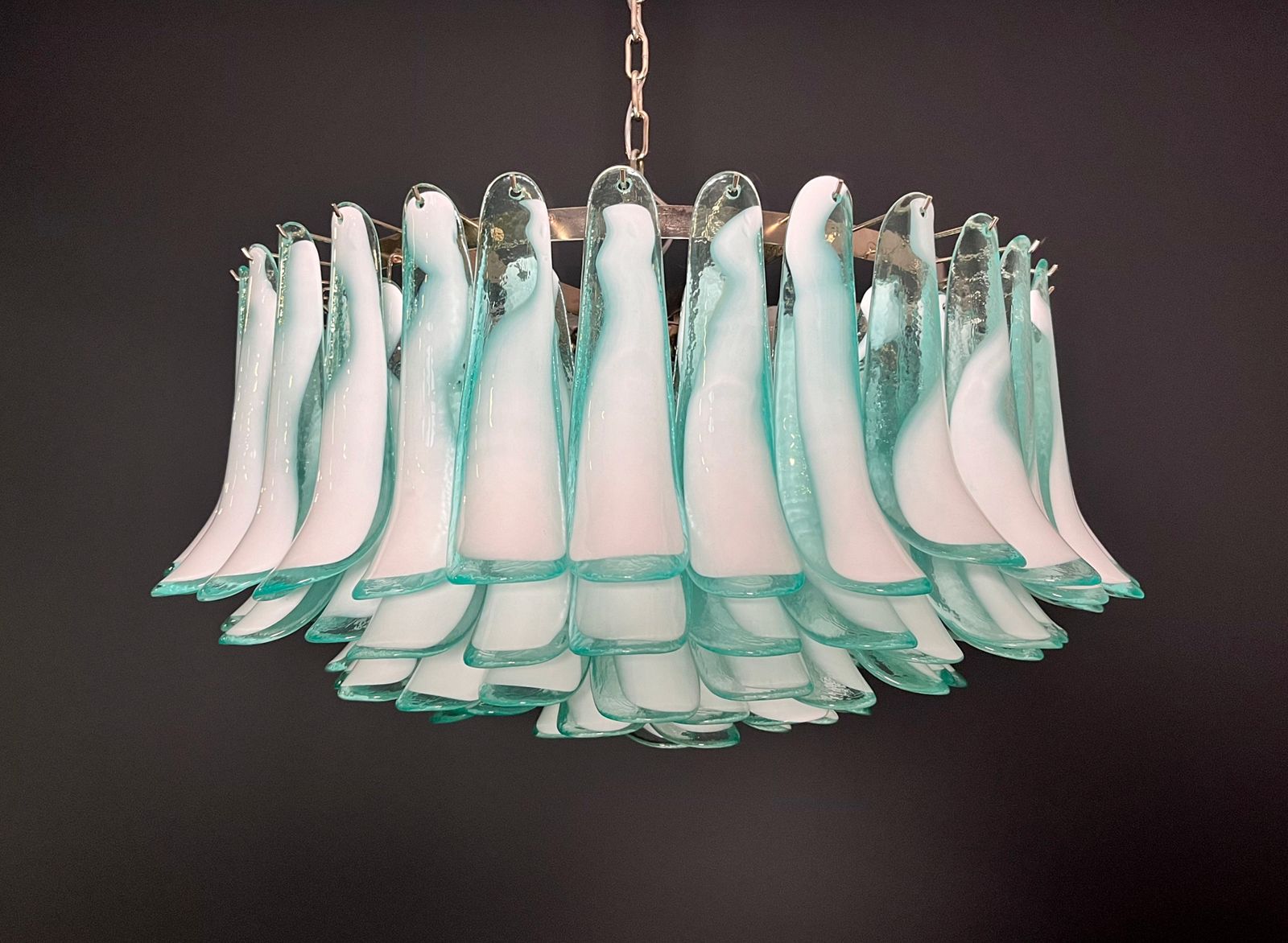 Large Murano Glass Chandelier  101 Turquoise Lattimo Glass Petal