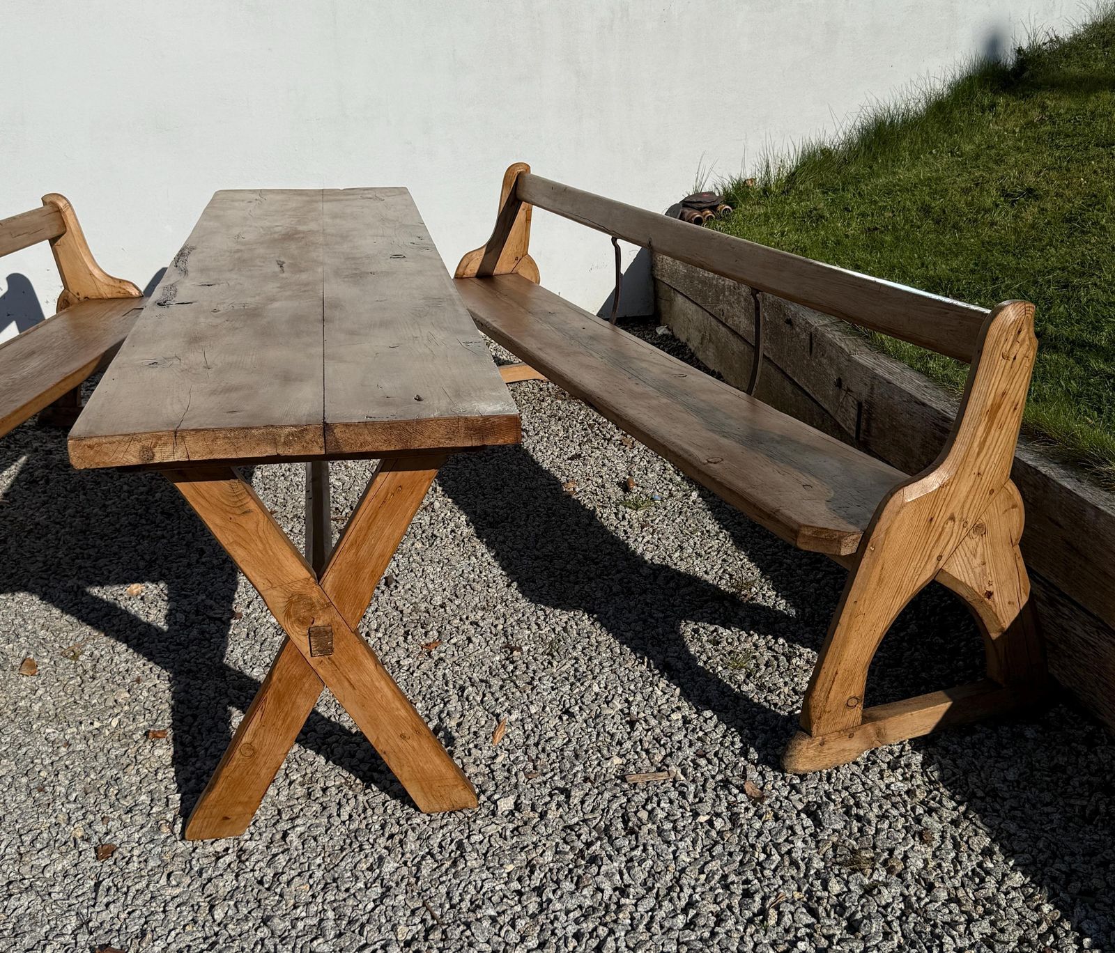 Large Vintage Pine Large Refectory Table With Two Pew Style Benches photo vintage