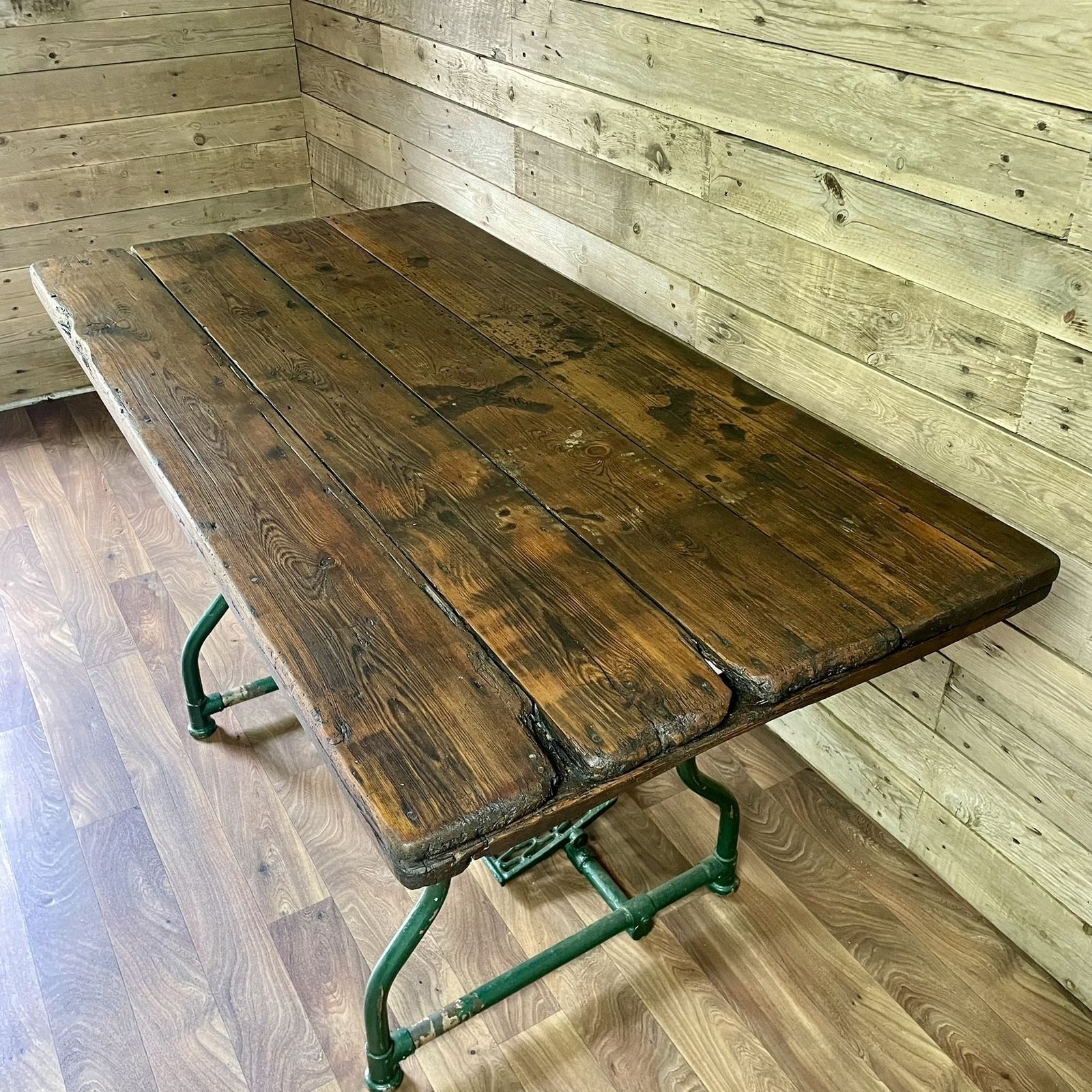 photo buy Vintage 1940's Industrial Metal Frame Air Ministry Rustic Plank Table Desk