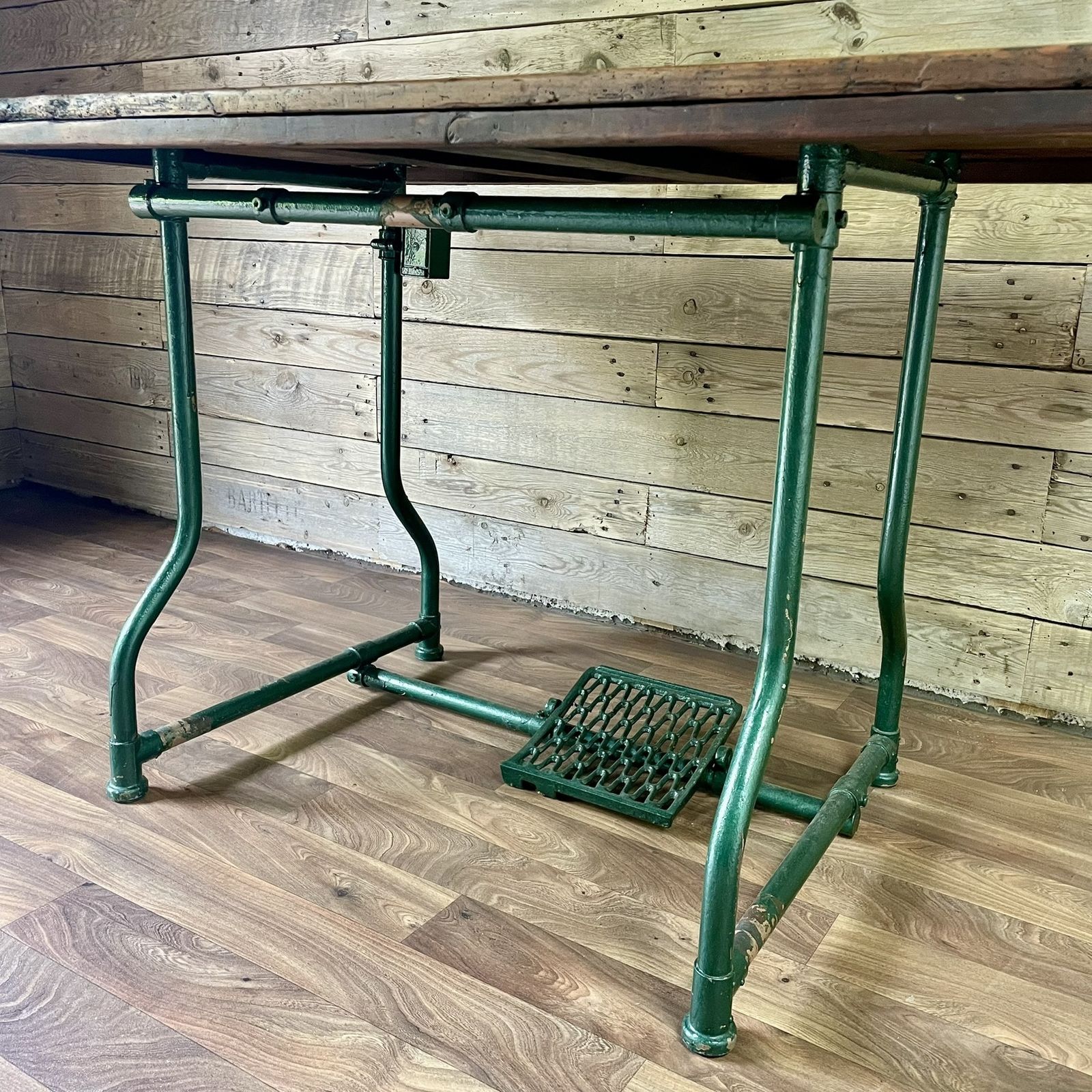 350.0 Vintage 1940's Industrial Metal Frame Air Ministry Rustic Plank Table Desk photo