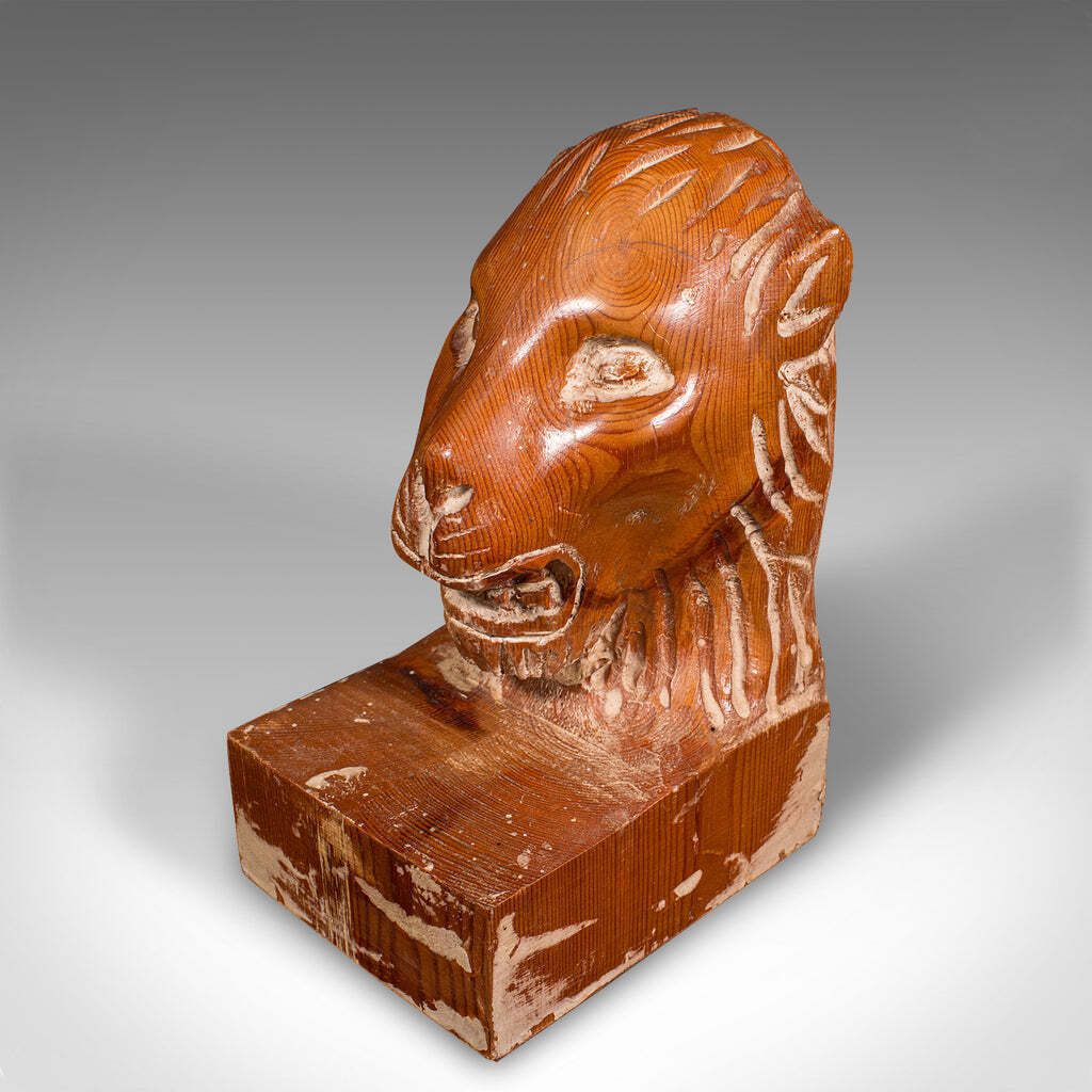 Pair Of Antique Carved Lion Bookends, English Pine, Georgian Revival, Edwardian photo vintage