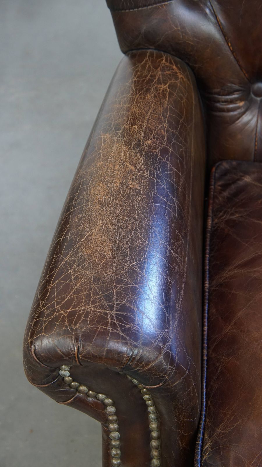 Beautiful, Unique Cognac Colored Brown Nerfde Rundleren Chesterfield Armchair/ Armchair photo buy