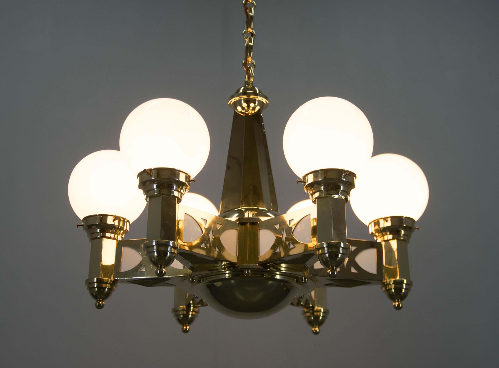 Rare Art Nouveau Chandelier By Emil Kralik For Vulkania, 1920s photo Lighting