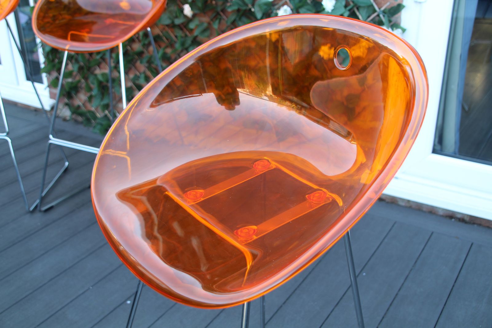 3 Pedrali Gliss Designer Stools. Italian Translucent Orange Bar Stools. photo for sale