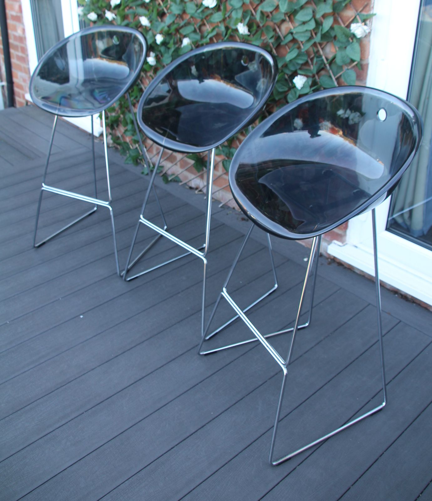 3 Pedrali Gliss Designer Stools. Italian Smoked Grey Bar Stools. photo 250.0