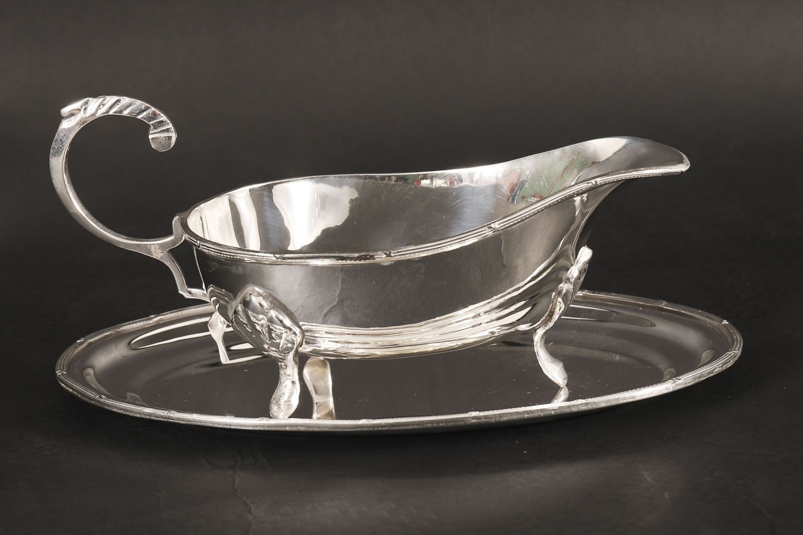 Antique Pair English Silver Plated Sauce Boats On Stands Circa 1910 photo for sale