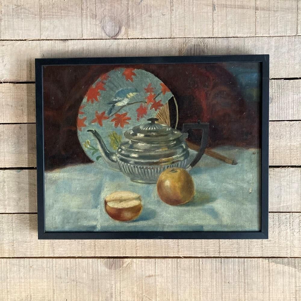 19th C. Aesthetic Oil Painting   'Fan Still Life' photo vinterior