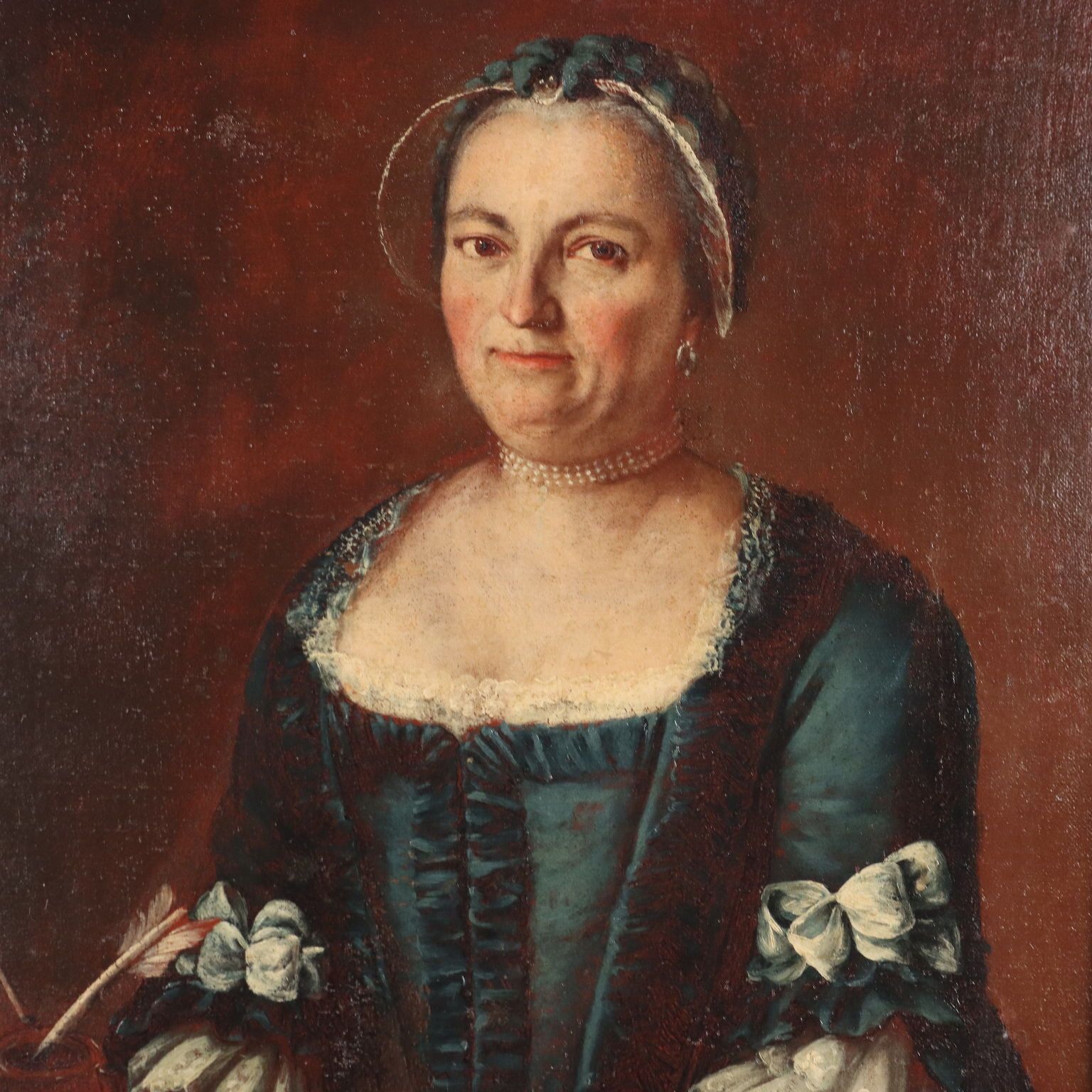 Antique Painting Female Portrait Oil On Canvas XVIII Century photo for sale