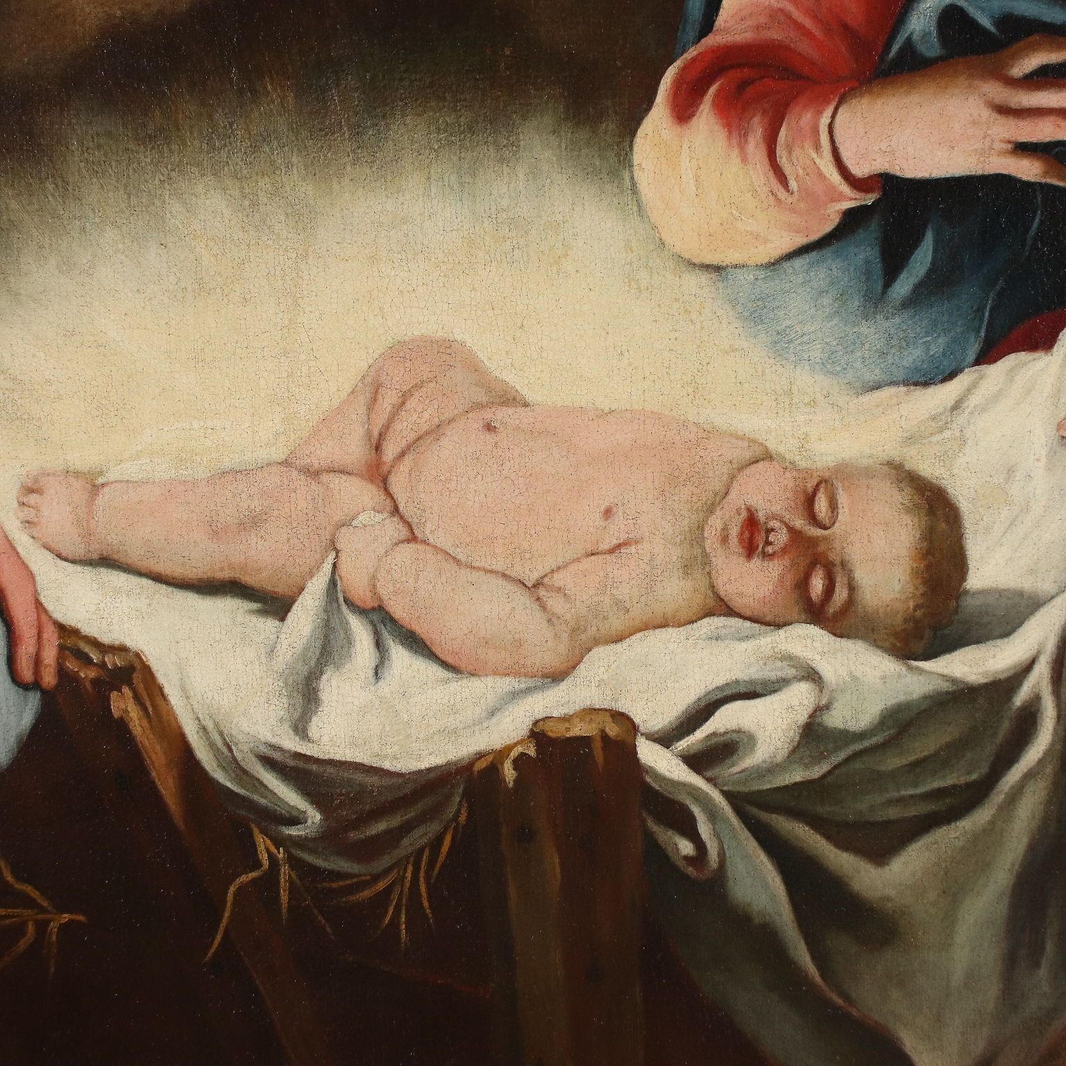 Adoration Of Jesus Child Oil On Canvas Italy XVII Century photo for sale