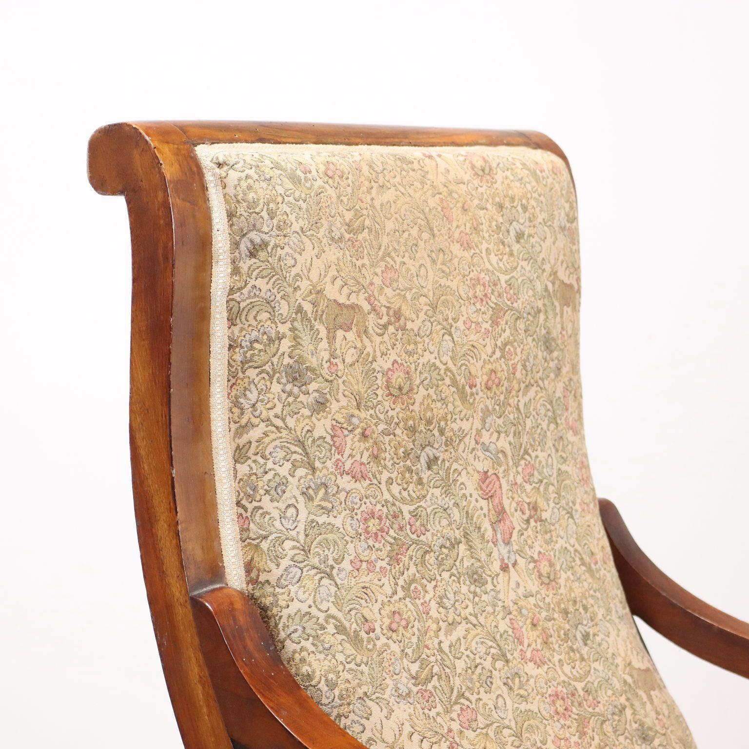 Antique Armchair Louis Philippe Walnut Fabric Italy XIX Century photo for sale