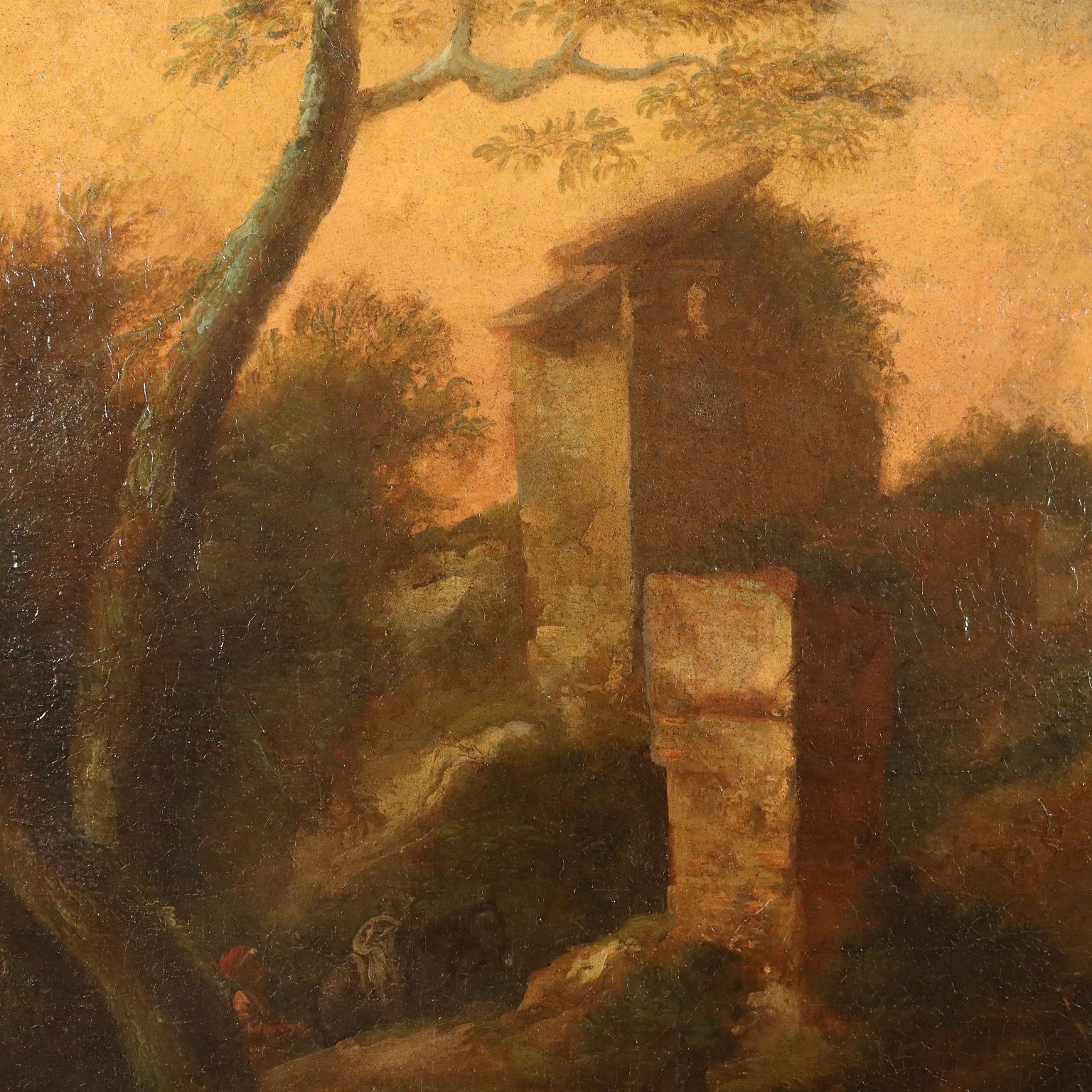 Art Painting Landscape With Figures And Herds Oil On Canvas XVIII Century photo