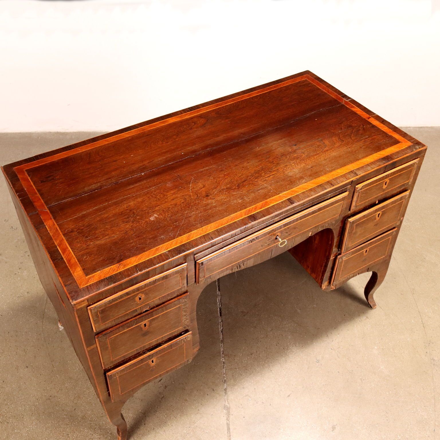 Ancient Neoclassical Writing Desk '700 Exotic Wood Veneer Silver Fir photo for sale