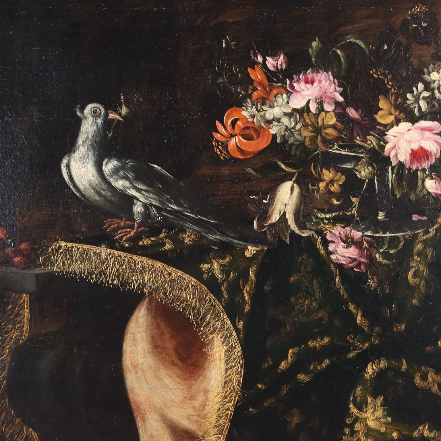 Ancient Painting Still Life With Flowers And Birds Oil On Canvas '600